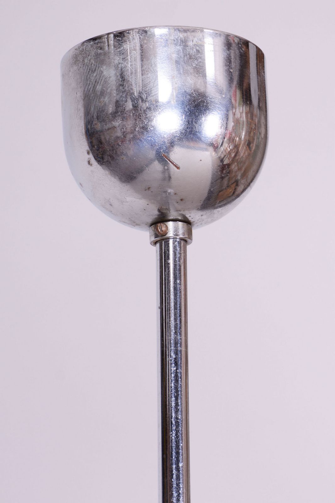 Restored Bauhaus Chandelier, By Napako, Chrome Plated Steel, Glass, Czech, 1930s photo for sale