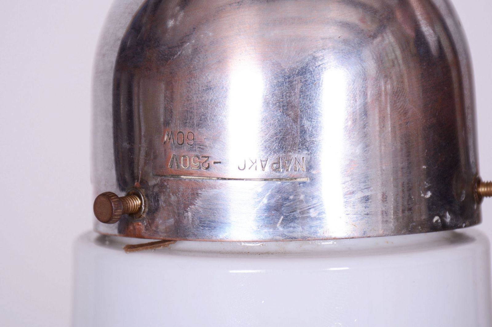 Restored Bauhaus Chandelier, By Napako, Chrome Plated Steel, Glass, Czech, 1930s photo vinterior