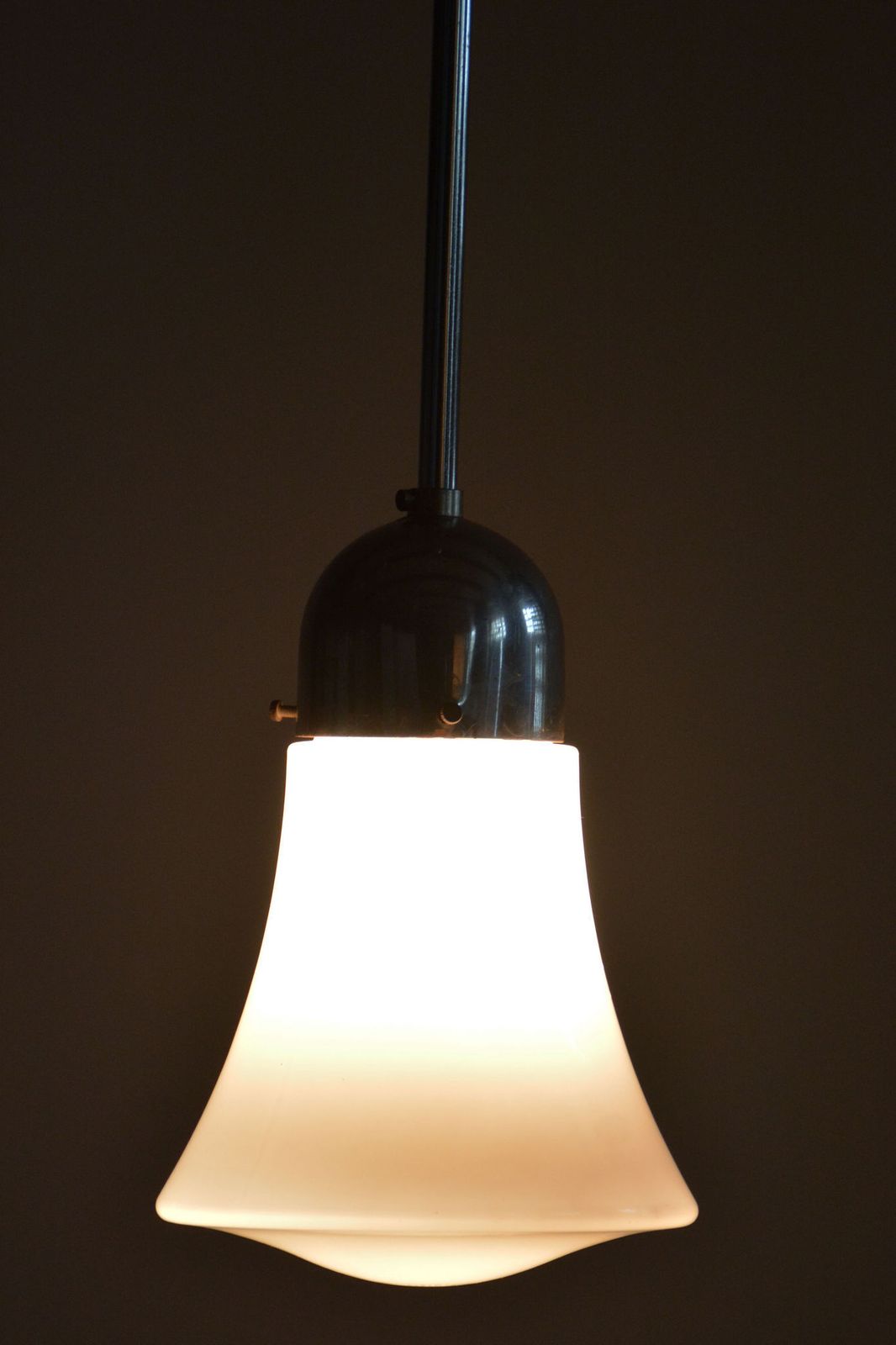 Restored Bauhaus Chandelier, By Napako, Chrome Plated Steel, Glass, Czech, 1930s photo vintage