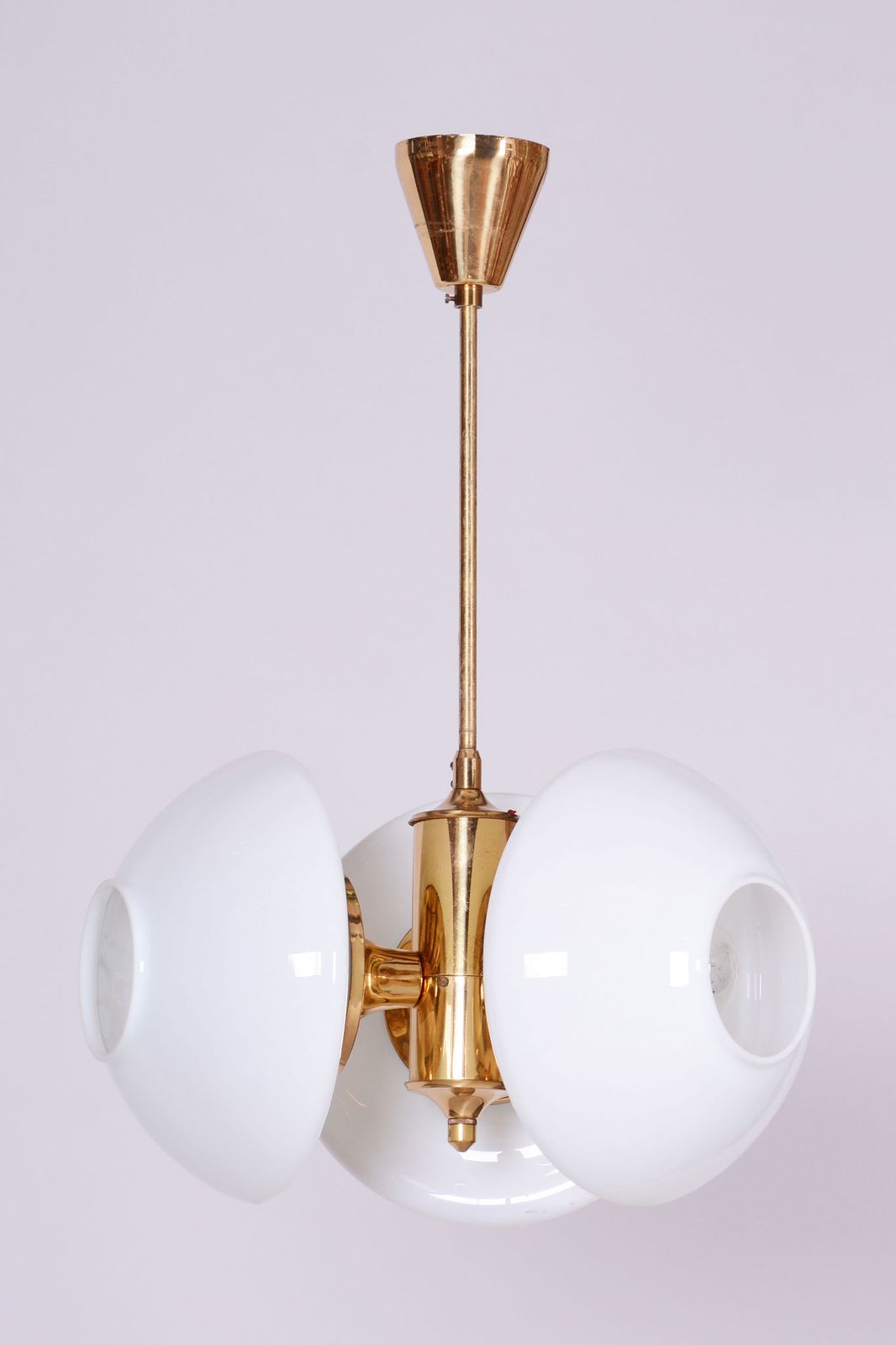 Restored Mid Century Chandelier, By Kamenický šenov, Brass, Glass, Czech, 1960s