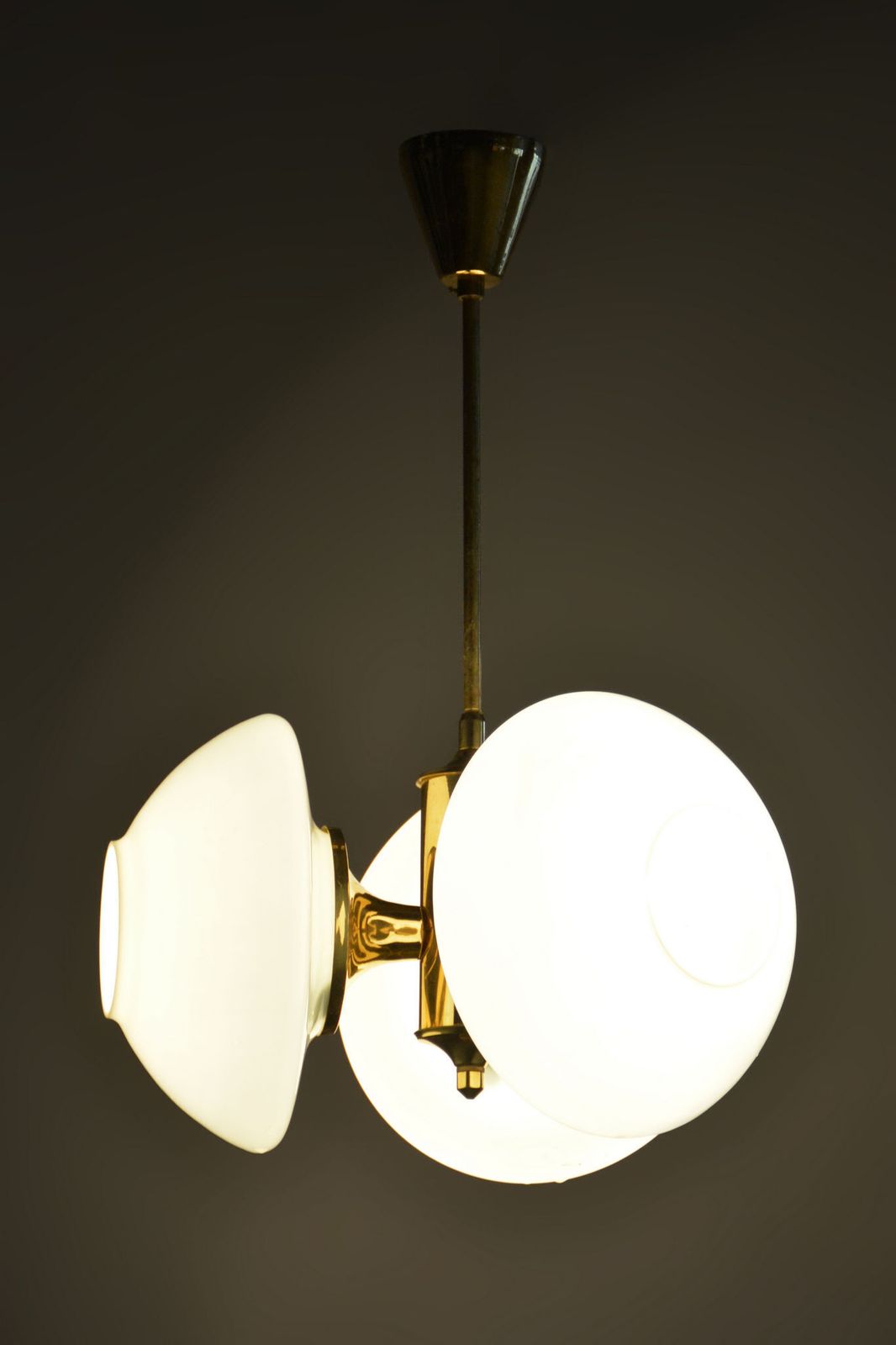 photo furniture Restored Mid Century Chandelier, By Kamenický šenov, Brass, Glass, Czech, 1960s
