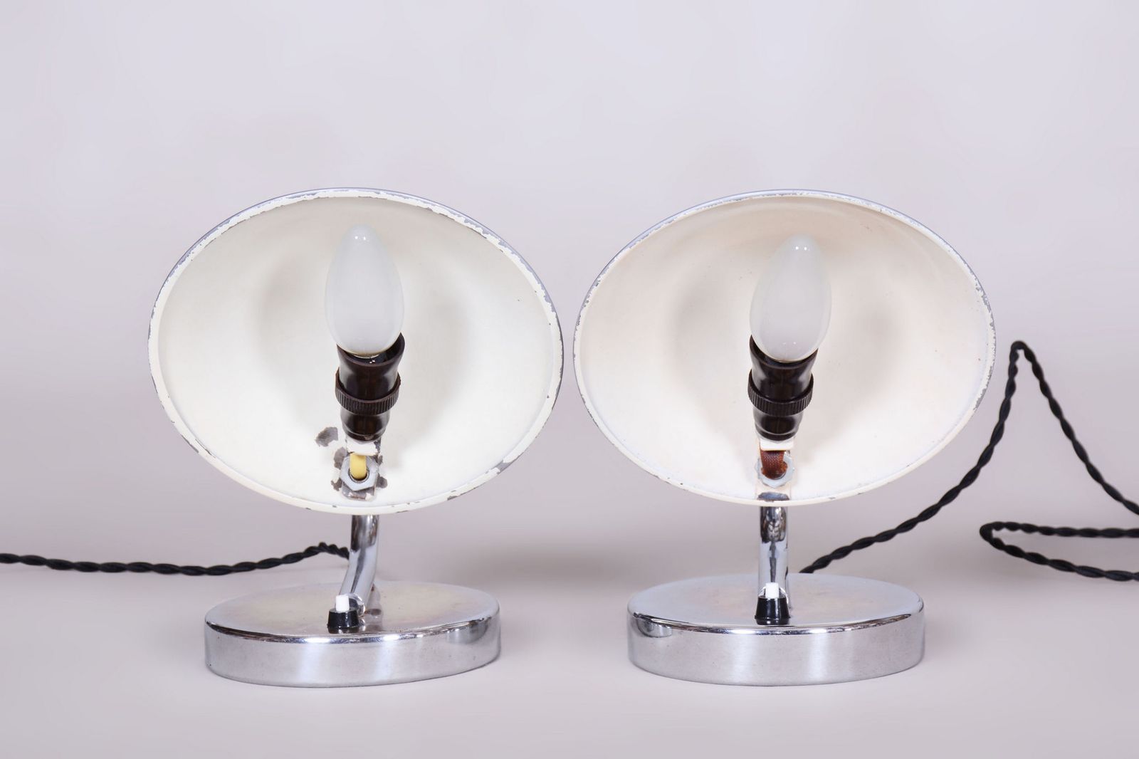 Pair Of Restored Bauhaus Table Lamps, By Napako, Chrome, Steel, Czech, 1920s photo furniture