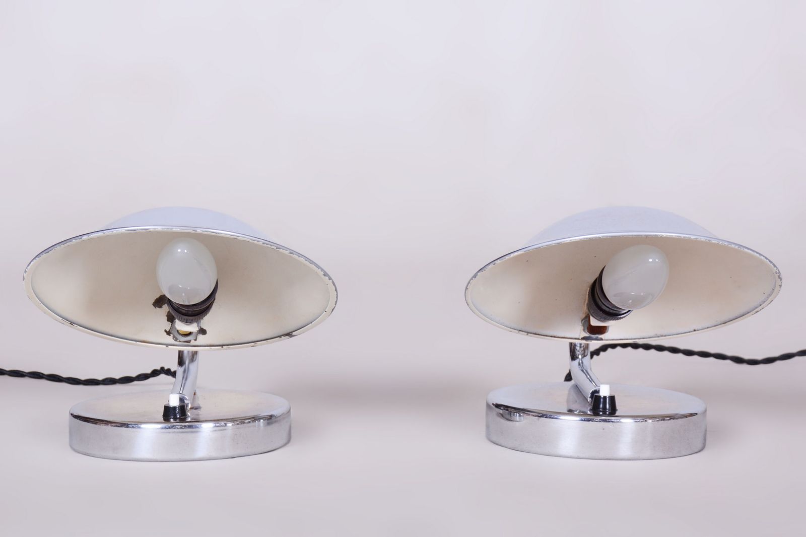 Pair Of Restored Bauhaus Table Lamps, By Napako, Chrome, Steel, Czech, 1920s photo for sale