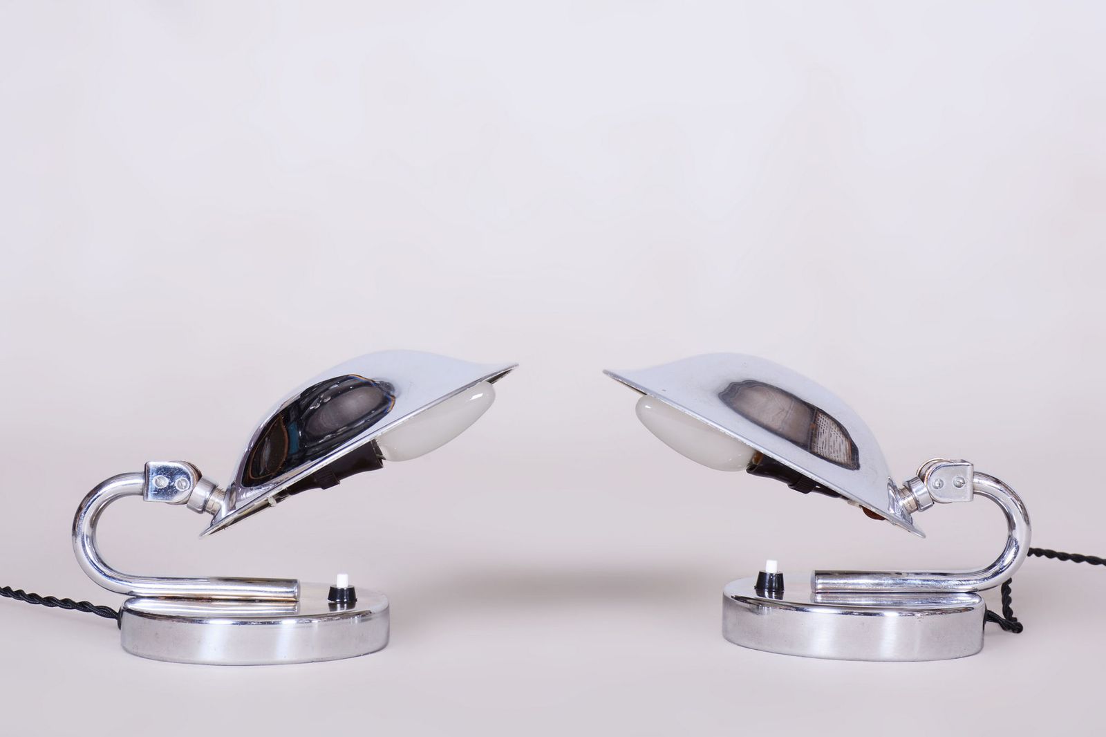 Pair Of Restored Bauhaus Table Lamps, By Napako, Chrome, Steel, Czech, 1920s