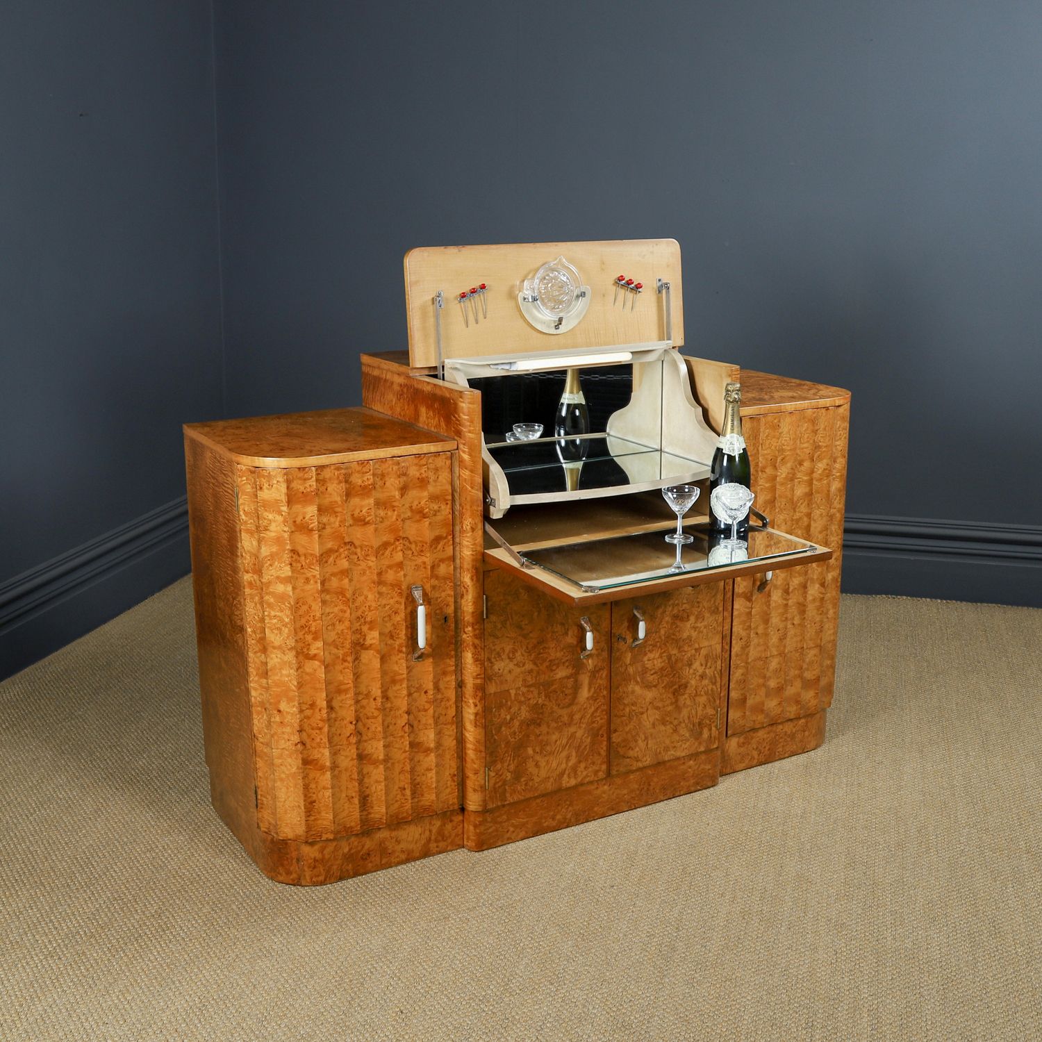 English Art Deco Satinwood & Electric Cocktail Cabinet By Harry & Lou Epstein (Circa 1930) photo furniture