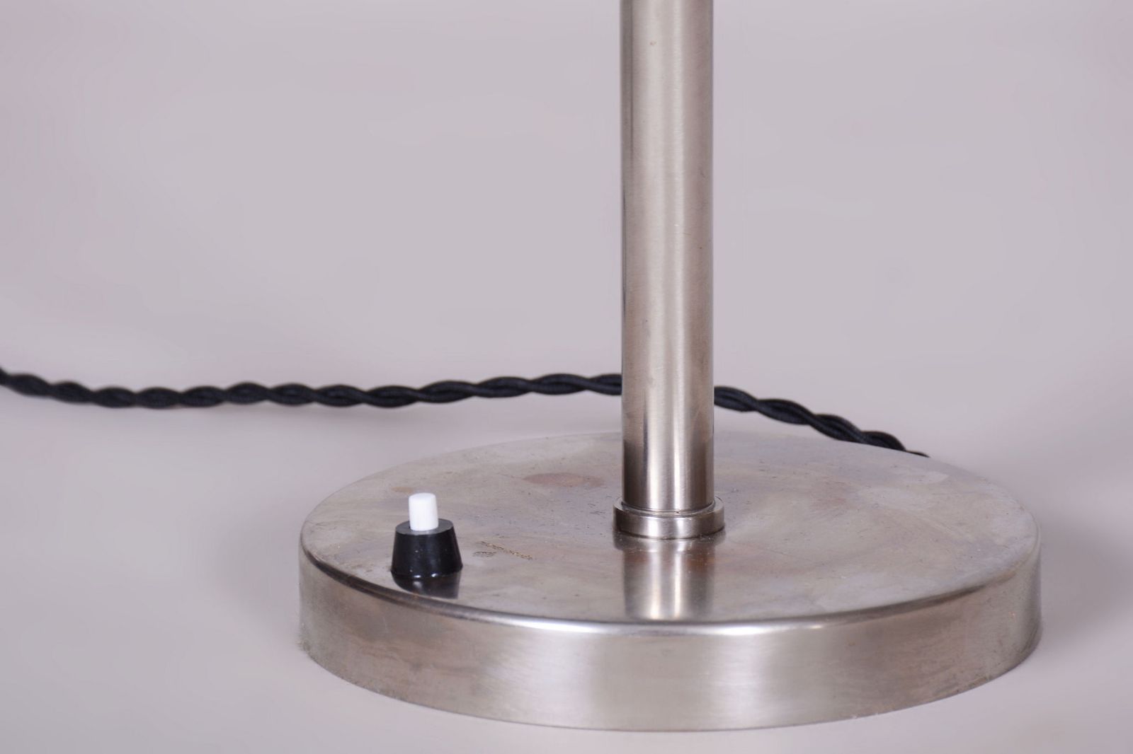 Restored Bauhaus Table Lamp, Nickel, Steel, Glass, Rewired, Czech, 1930s photo Lighting