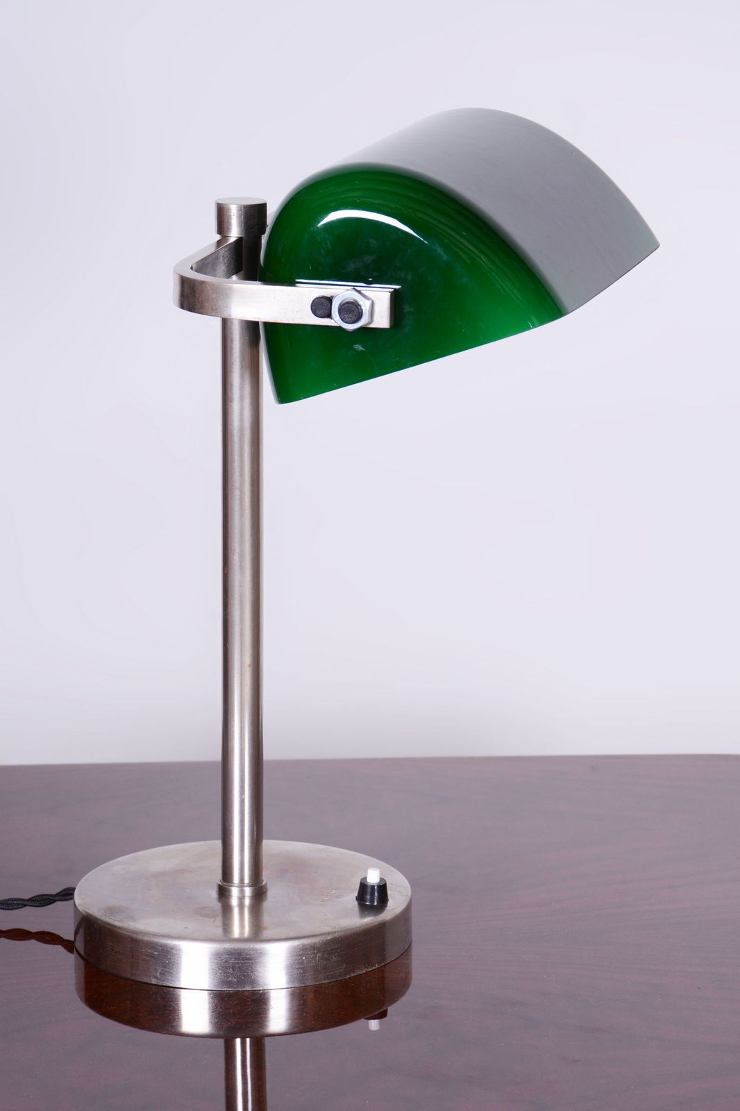 Restored Bauhaus Table Lamp, Nickel, Steel, Glass, Rewired, Czech, 1930s photo buy