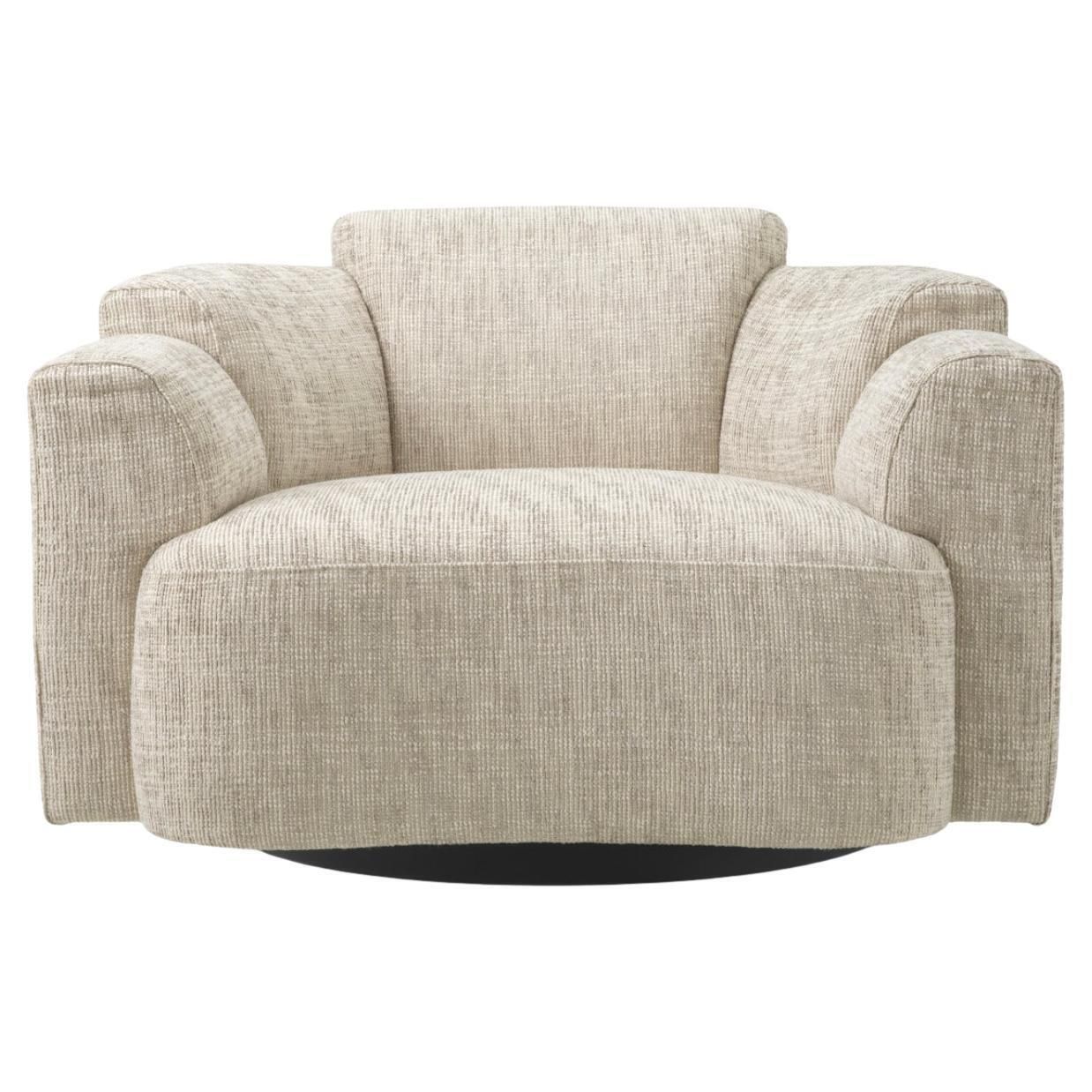 Swivel Chair In Creststone Beige With Black Base