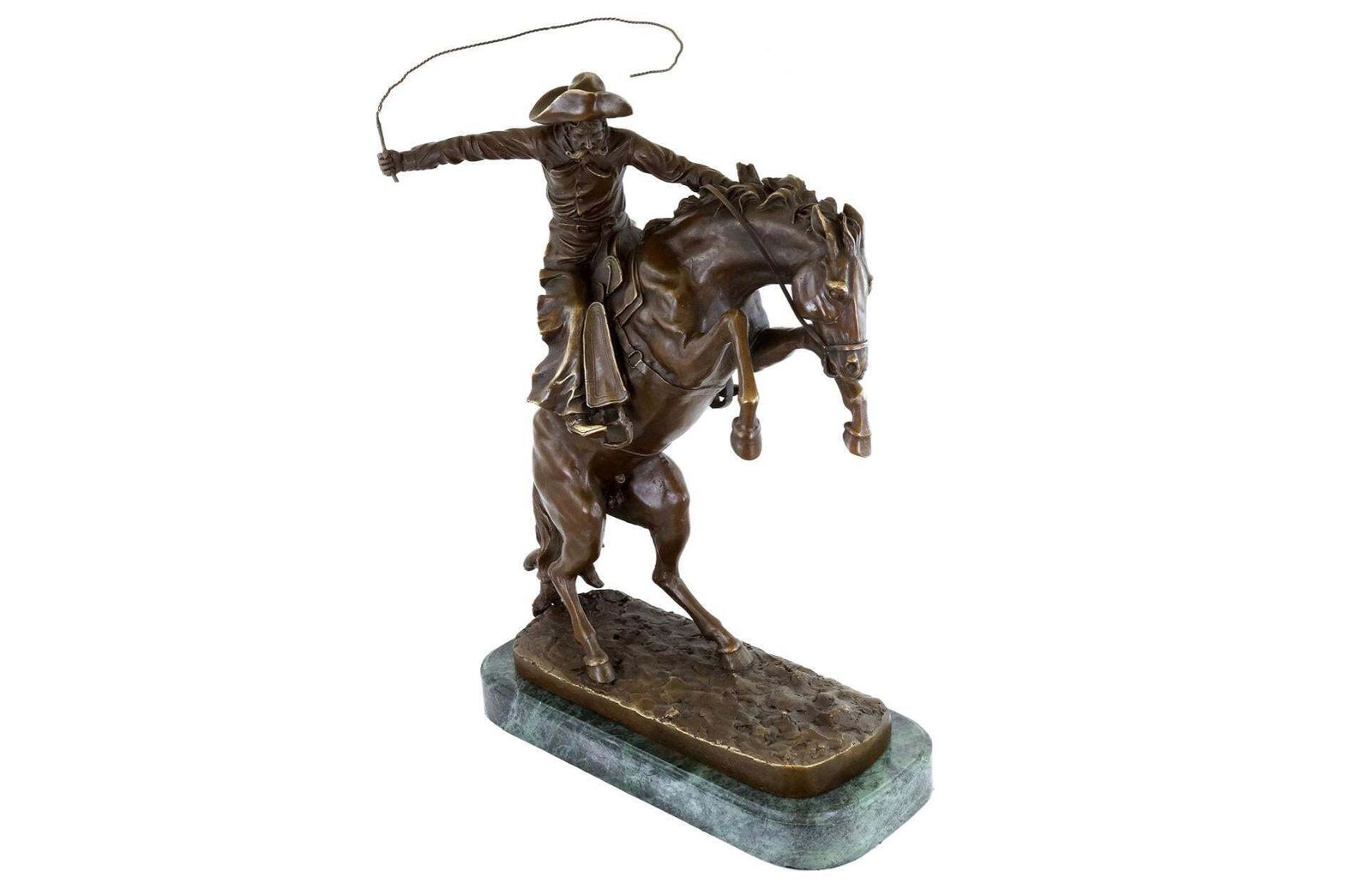 Western Bronze Sculpture Depicting A Cowboy On A Rearing Horse, 20th Century. photo Art