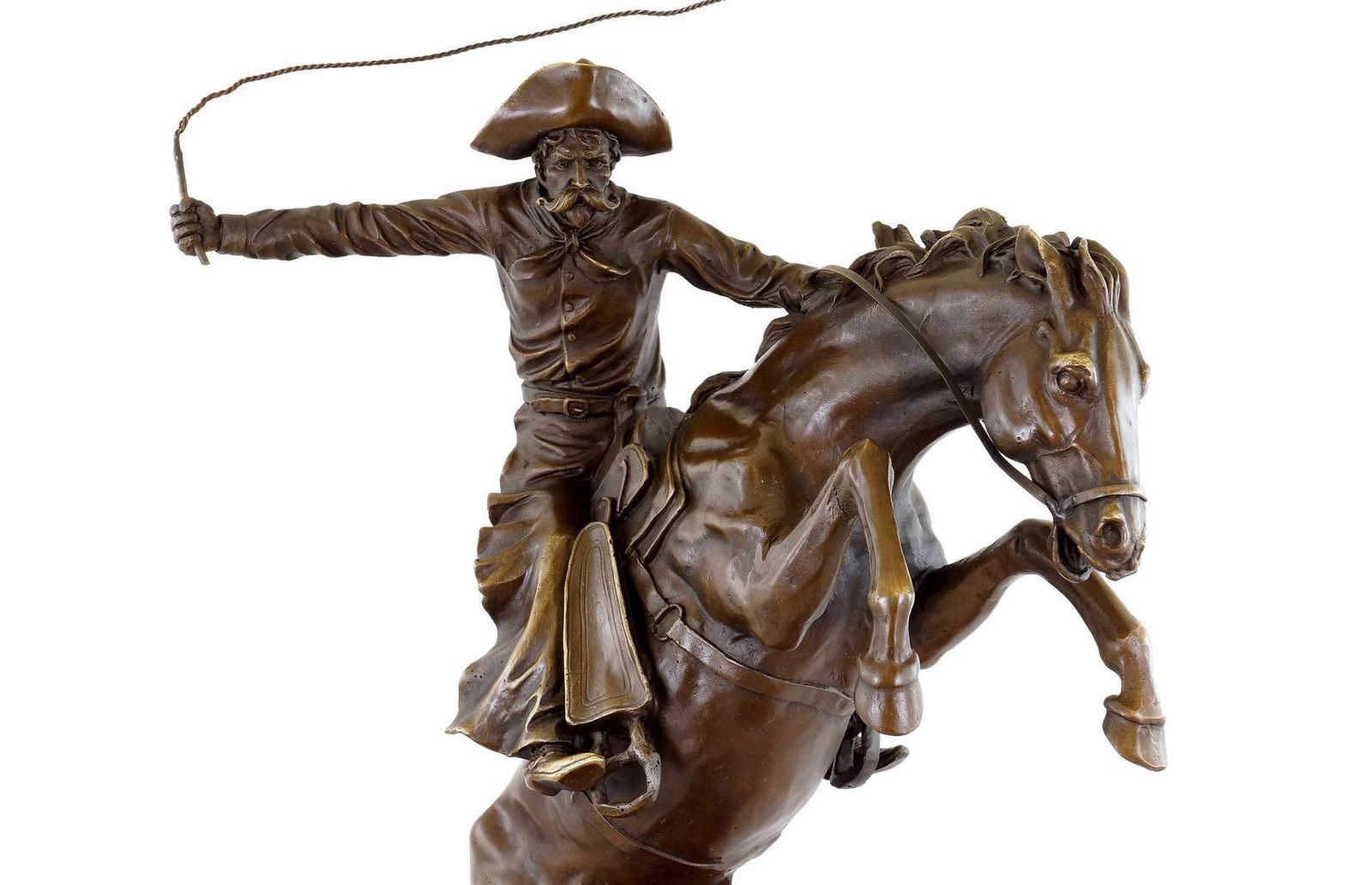 Western Bronze Sculpture Depicting A Cowboy On A Rearing Horse, 20th Century. photo 4142.0