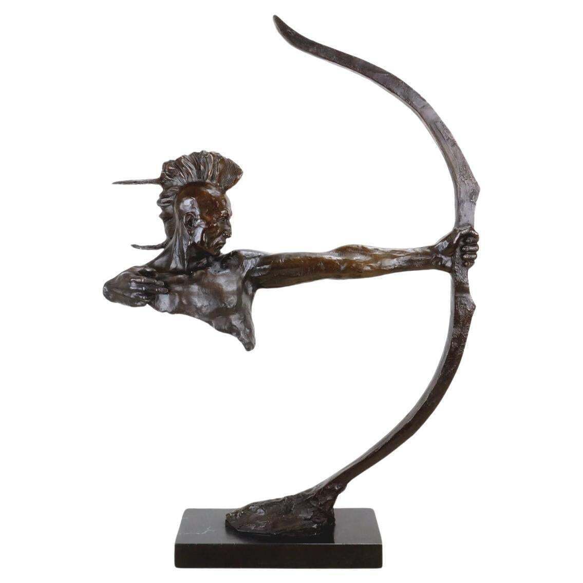 Western Bronze Sculpture Depicting An Indian With Bow, 20th Century.