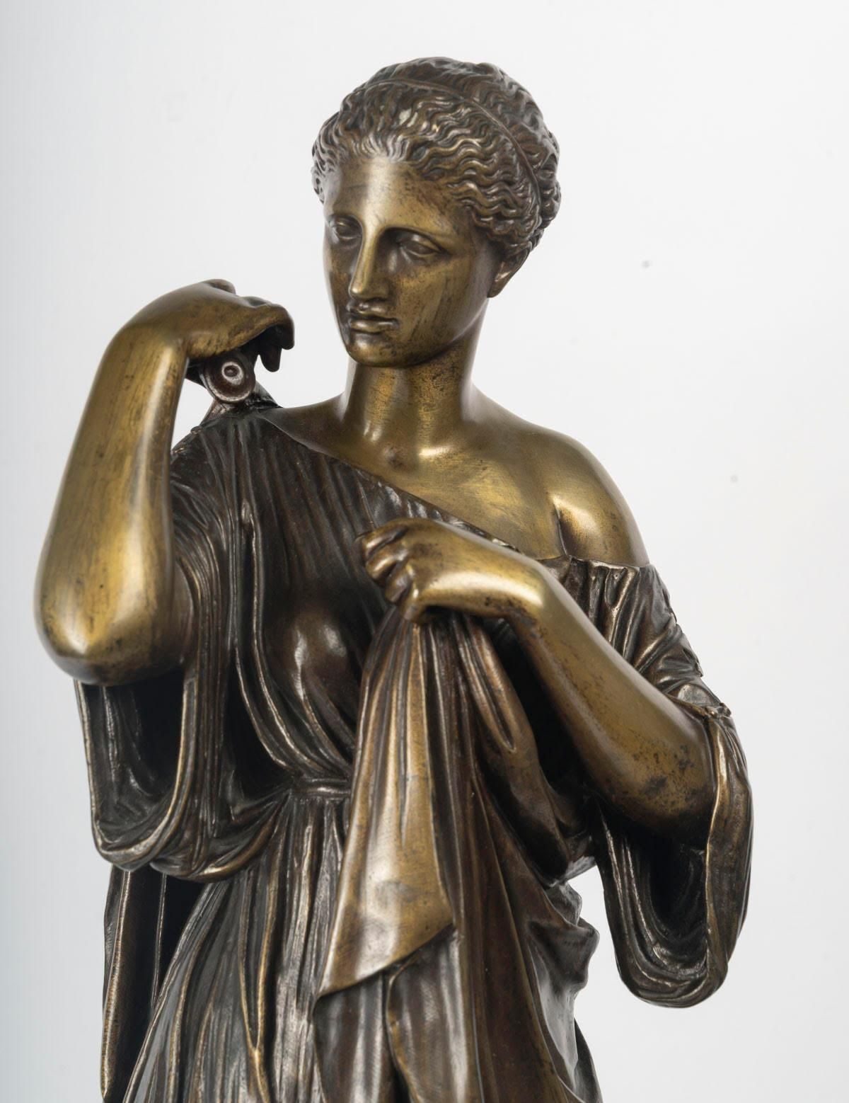 Early 20th Century Patinated Bronze Sculpture Of Diana On A Wooden Base. photo furniture
