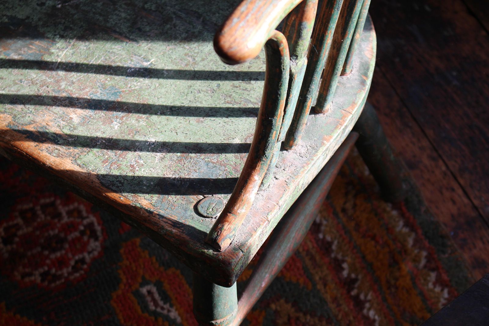 Early 19th Century Welsh Stick Back Chair Original Green Paint Folk Art photo for sale