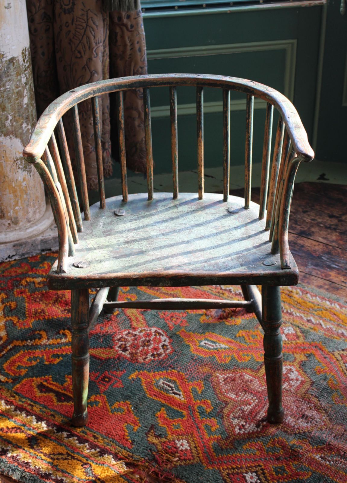 photo furniture Early 19th Century Welsh Stick Back Chair Original Green Paint Folk Art