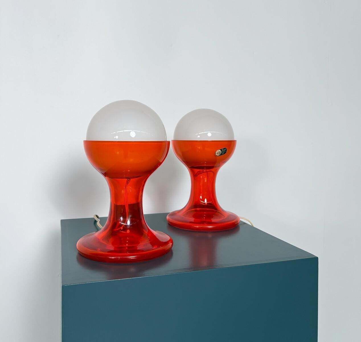 Pair Of Lt216 Table Lamps By Carlo Nason For Mazzega, 1960s photo vintage