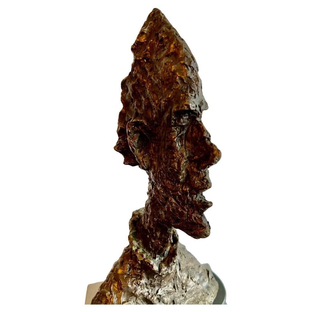 Modern Sculptural Head In Bronze With Dark Brown Patina