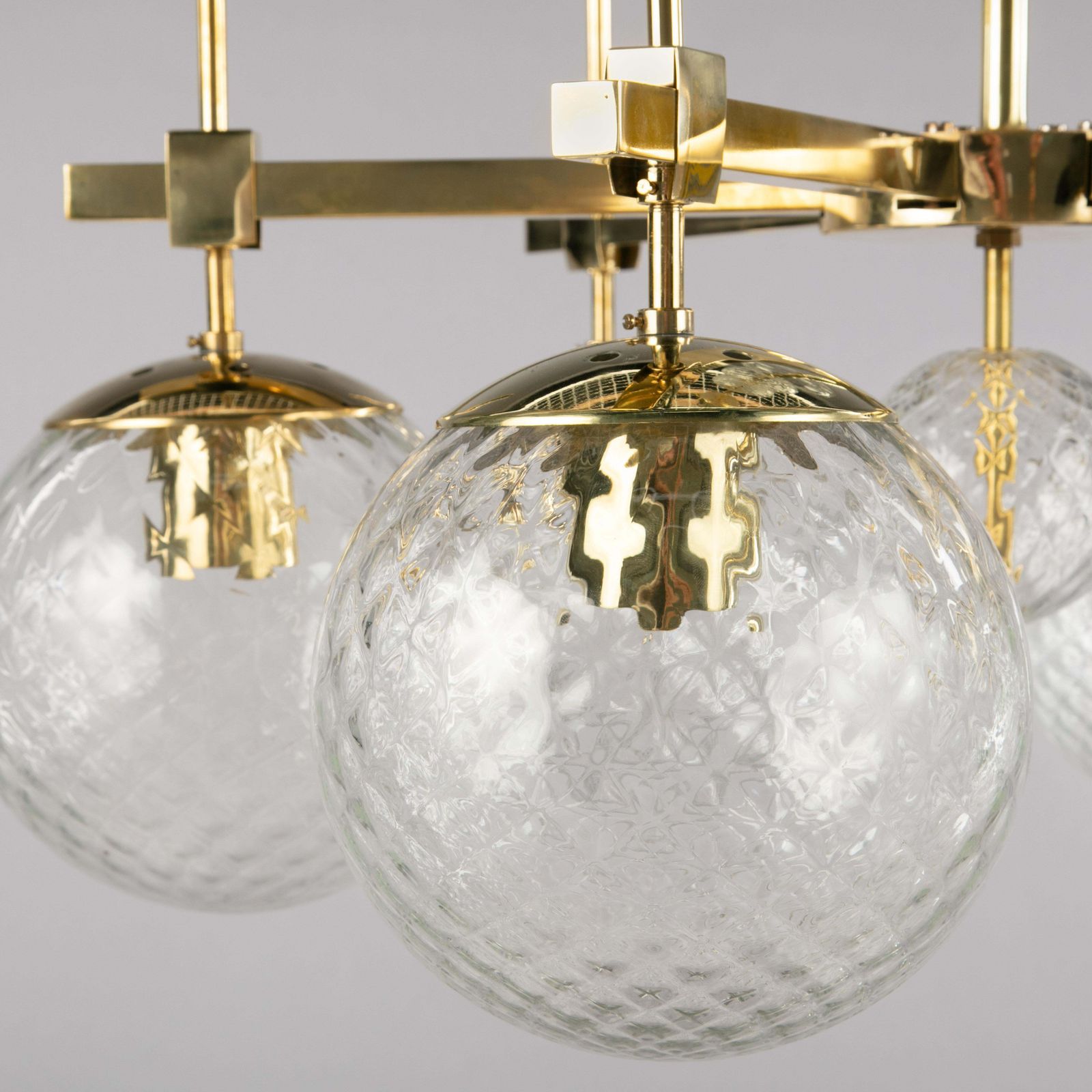 1970s Czech Brass And Textured Glass Chandelier, Bohemian photo 2141.0