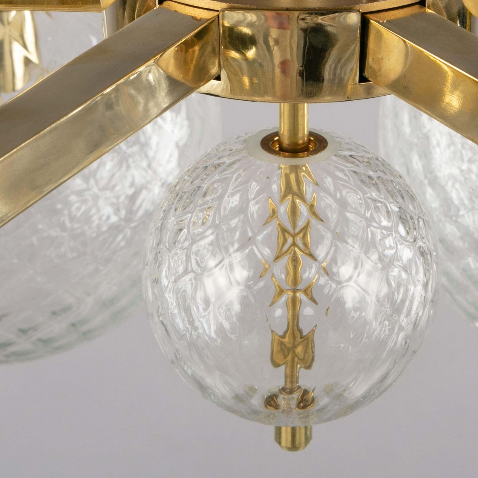 1970s Czech Brass And Textured Glass Chandelier, Bohemian photo vinterior