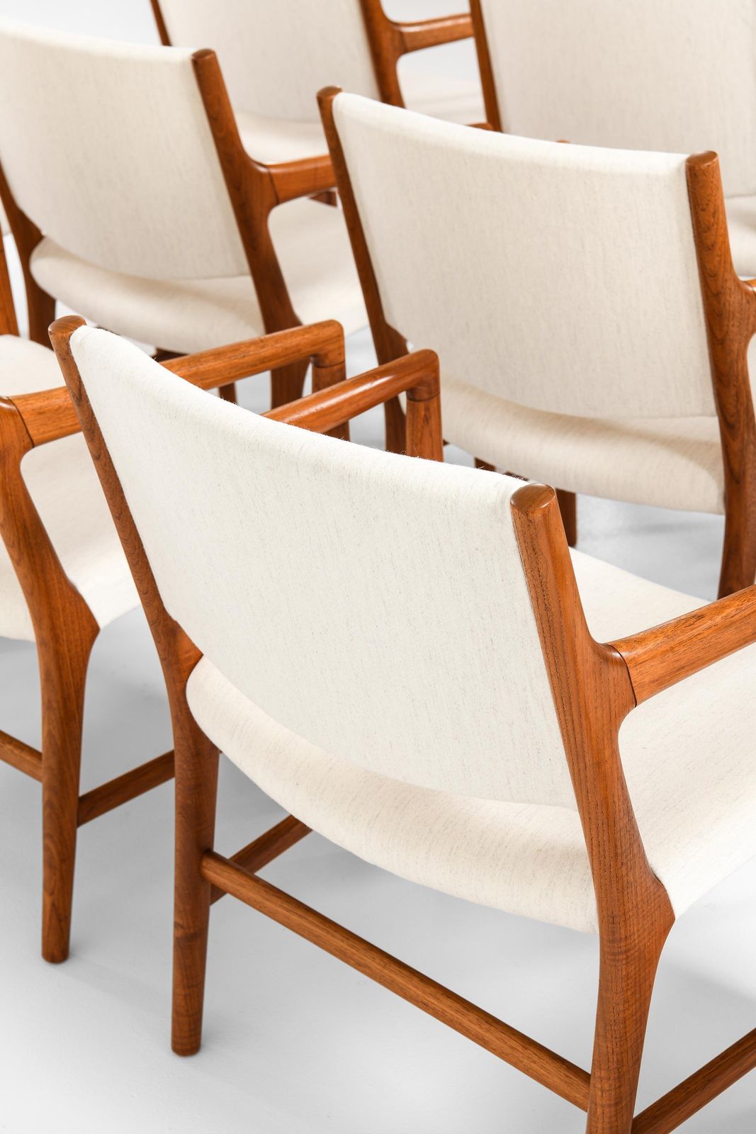 Set Of 12 Armchairs In Wool And Teak By Hans Wegner, 1950s photo for sale