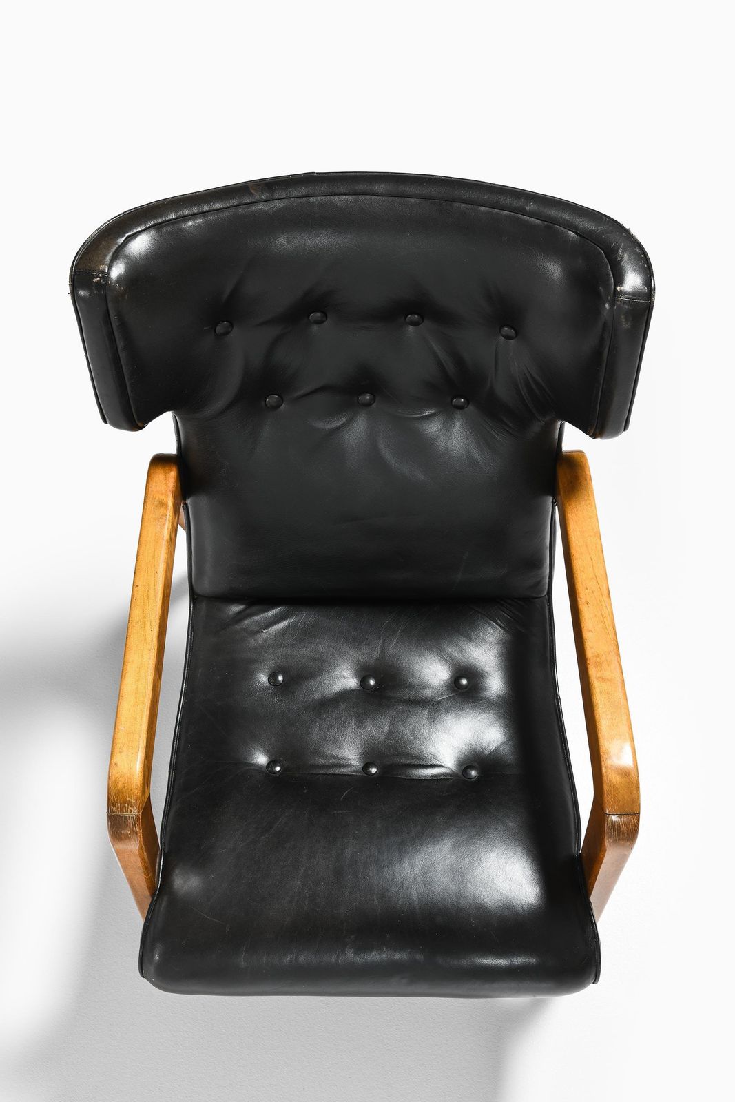 photo for sale Set Of 2 Easy Chairs In Leather And Brich, 1950s
