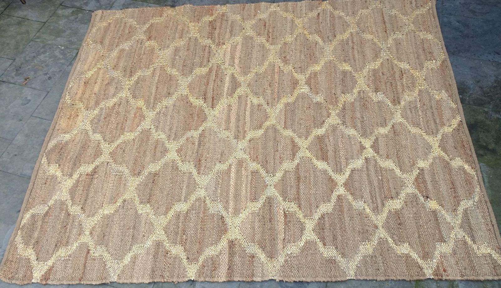 Hand Knotted Jute And Gold Foiled Papercord Rug, 1980s photo furniture