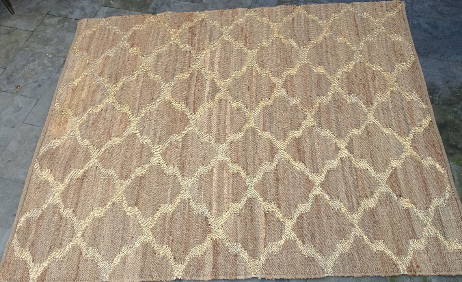Hand Knotted Jute And Gold Foiled Papercord Rug, 1980s photo for sale