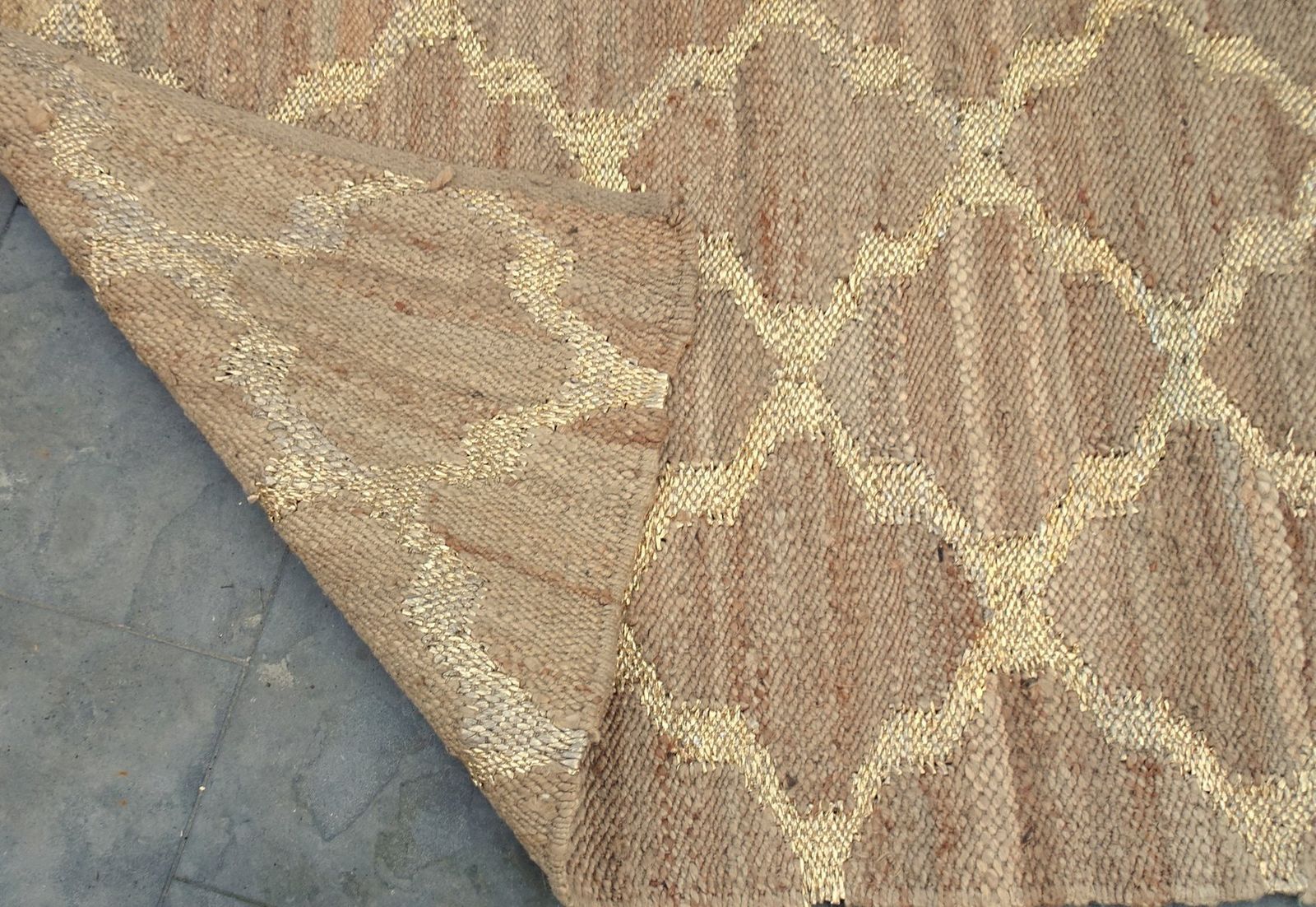 Hand Knotted Jute And Gold Foiled Papercord Rug, 1980s photo Textiles
