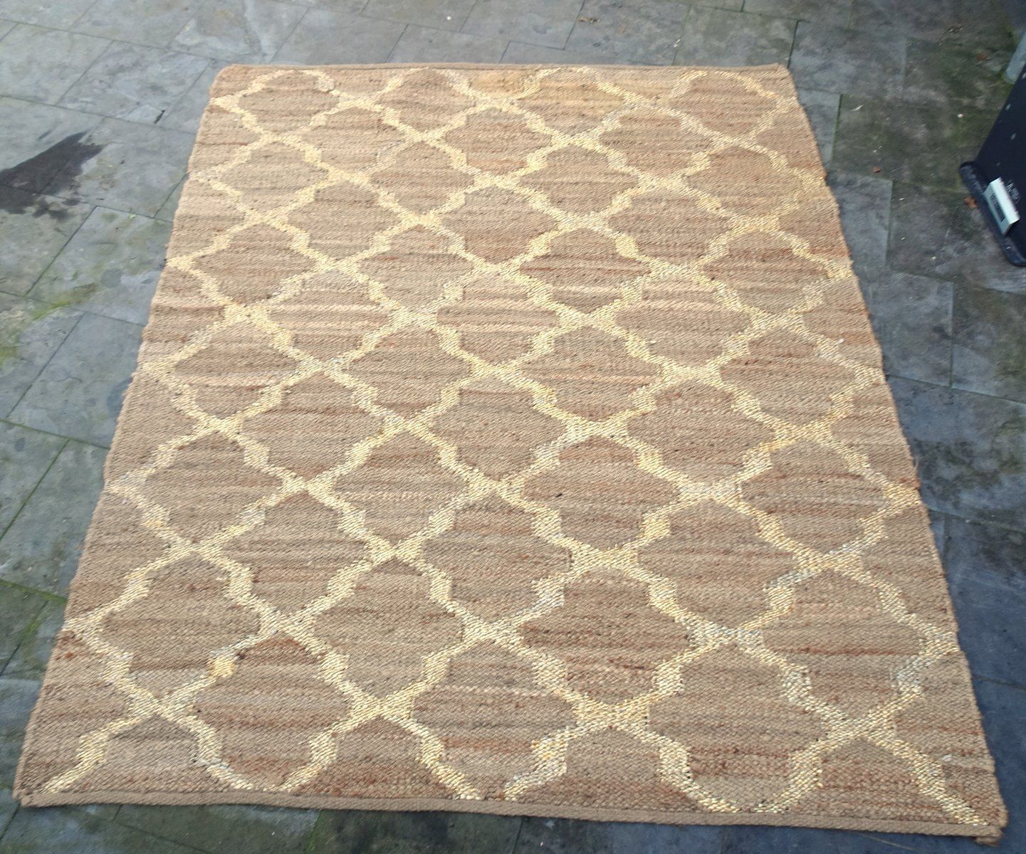 Hand Knotted Jute And Gold Foiled Papercord Rug, 1980s photo vinterior