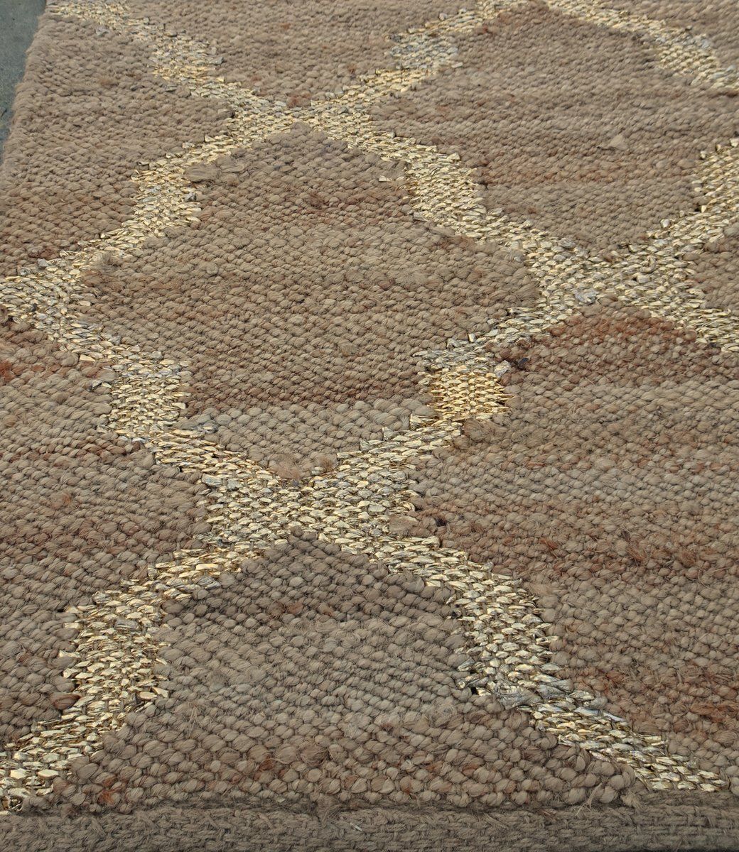 photo buy Hand Knotted Jute And Gold Foiled Papercord Rug, 1980s