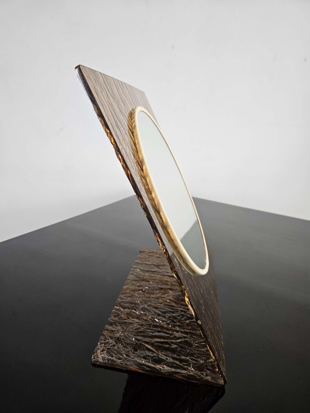 Italian Mid Century Modern Table Mirror In Textured Plexiglass, 1960s photo furniture