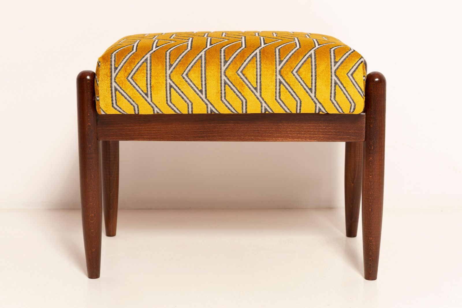 Mid Century Gfm Stool In Yellow Jacquard By Casamance, E. Homa, Europe, 1960s photo furniture