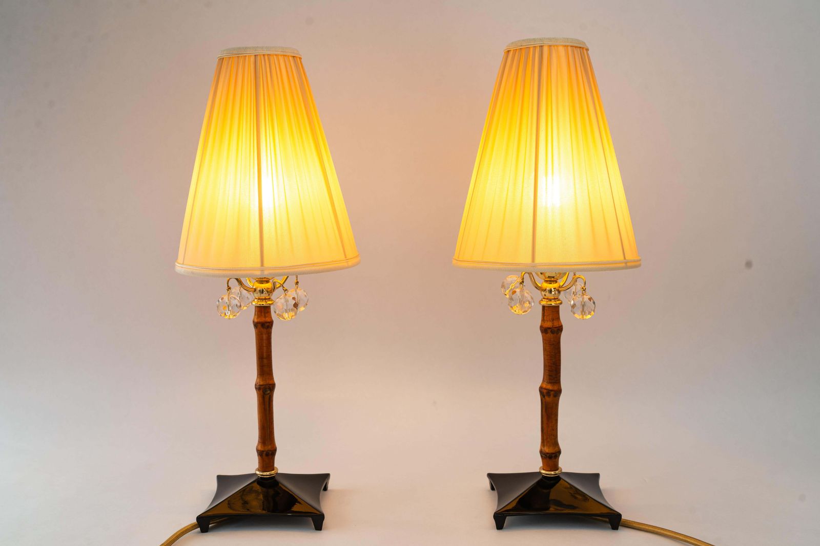 967.0 2x Rupert Nikoll Bamboo Table Lamps With Fabric Shades Vienna Around 1950s photo