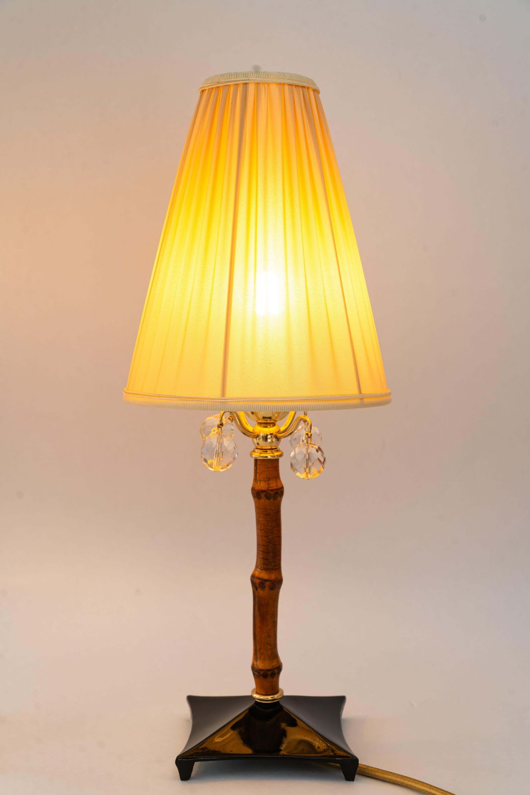 photo vinterior 2x Rupert Nikoll Bamboo Table Lamps With Fabric Shades Vienna Around 1950s