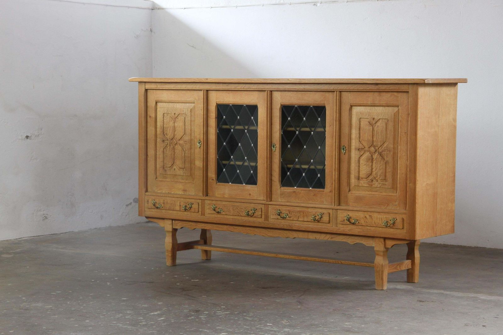 Vintage 1960s Danish Oak Sideboard With Glass Window Panels, Kjaernulf Style photo furniture
