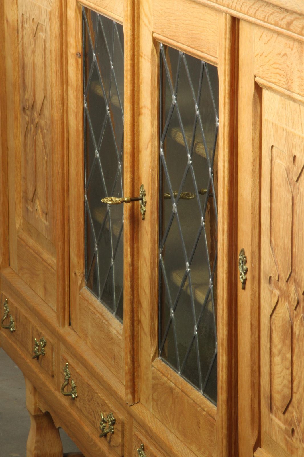photo furniture Vintage 1960s Danish Oak Sideboard With Glass Window Panels, Kjaernulf Style