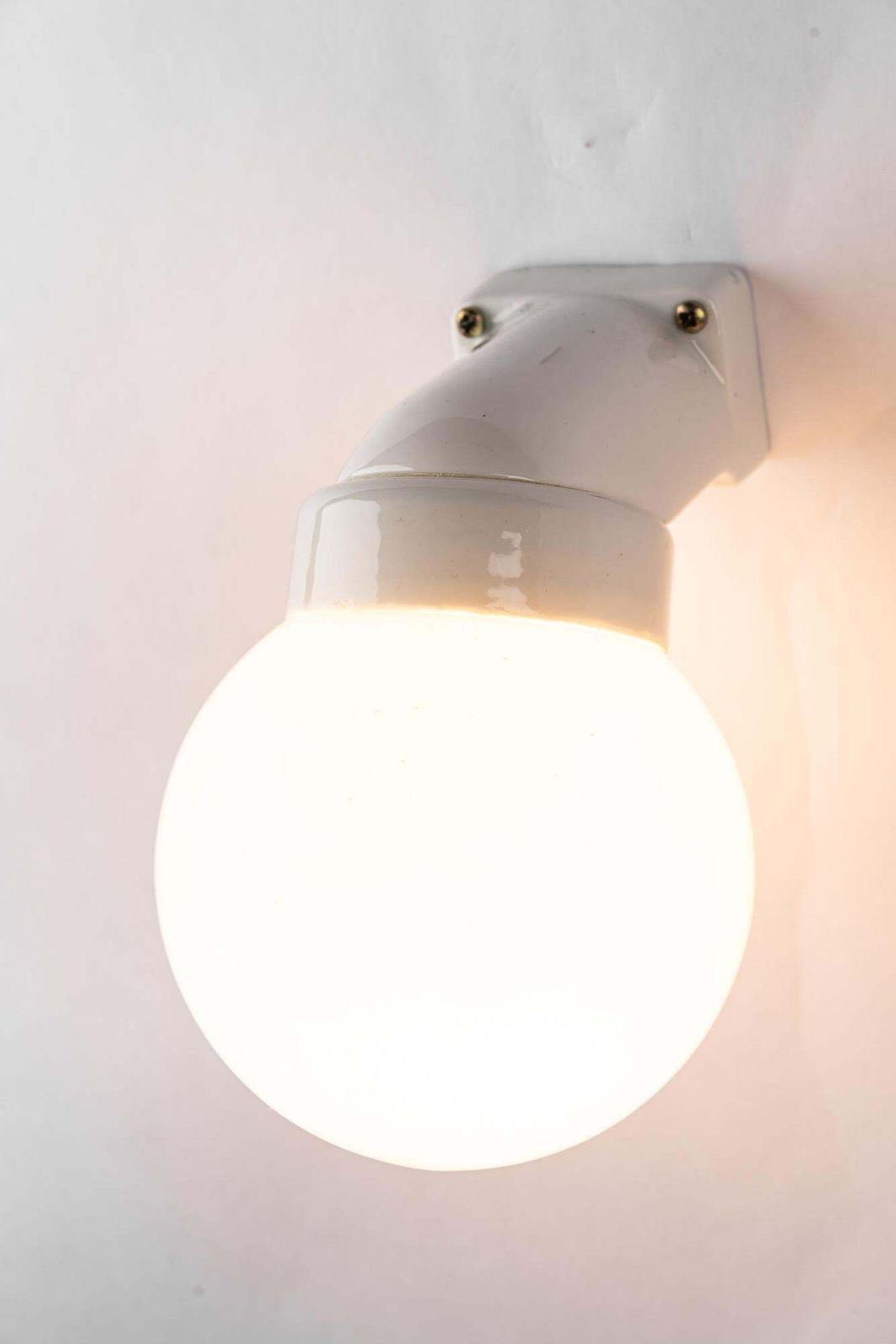 photo for sale Bauhaus Porcelain Wall Lamp With Opal Glass Shade Germany Around 1920s