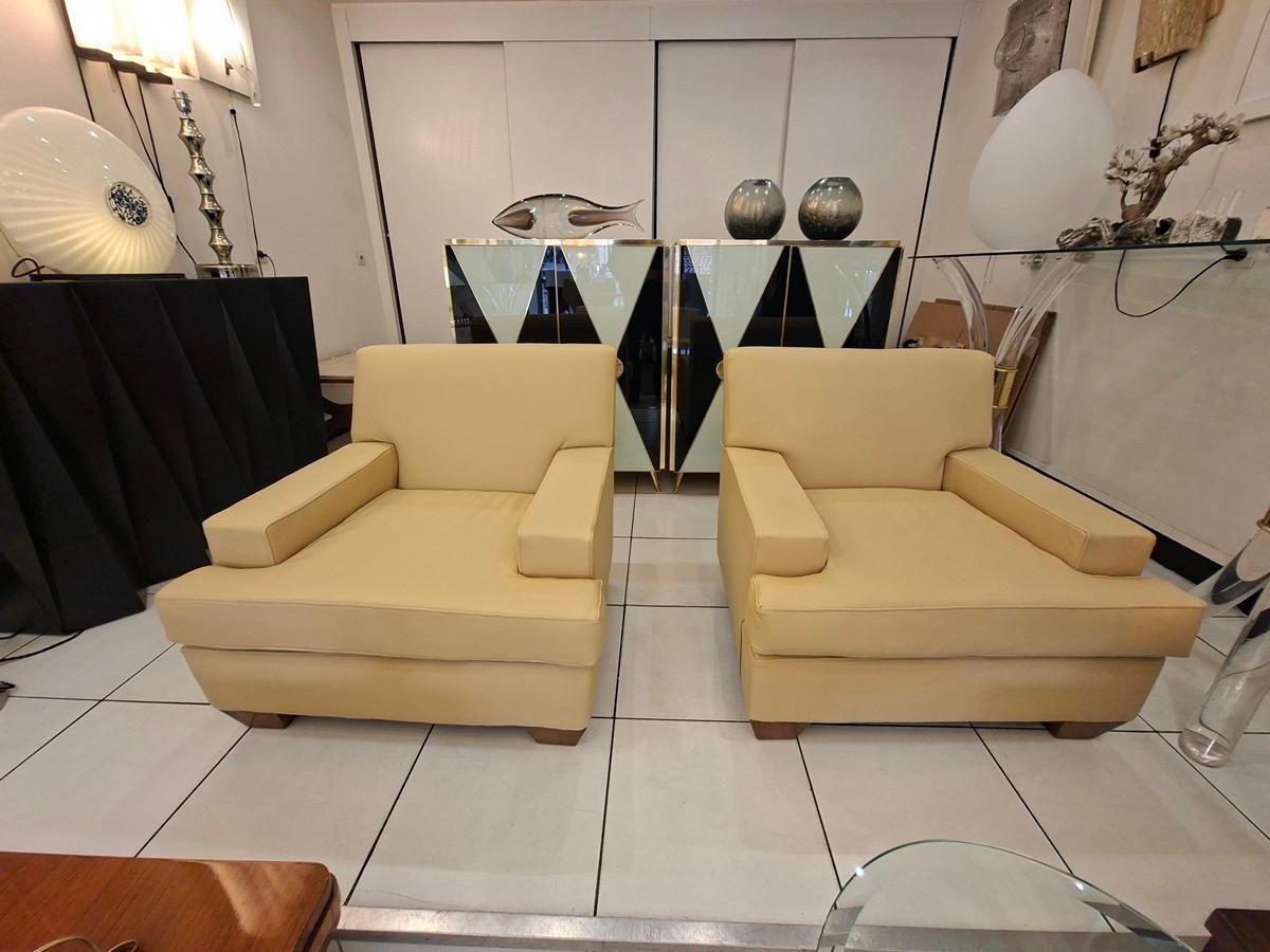 Pair Of Leather Armchairs After Jean Michel Frank, Circa 1935 photo for sale