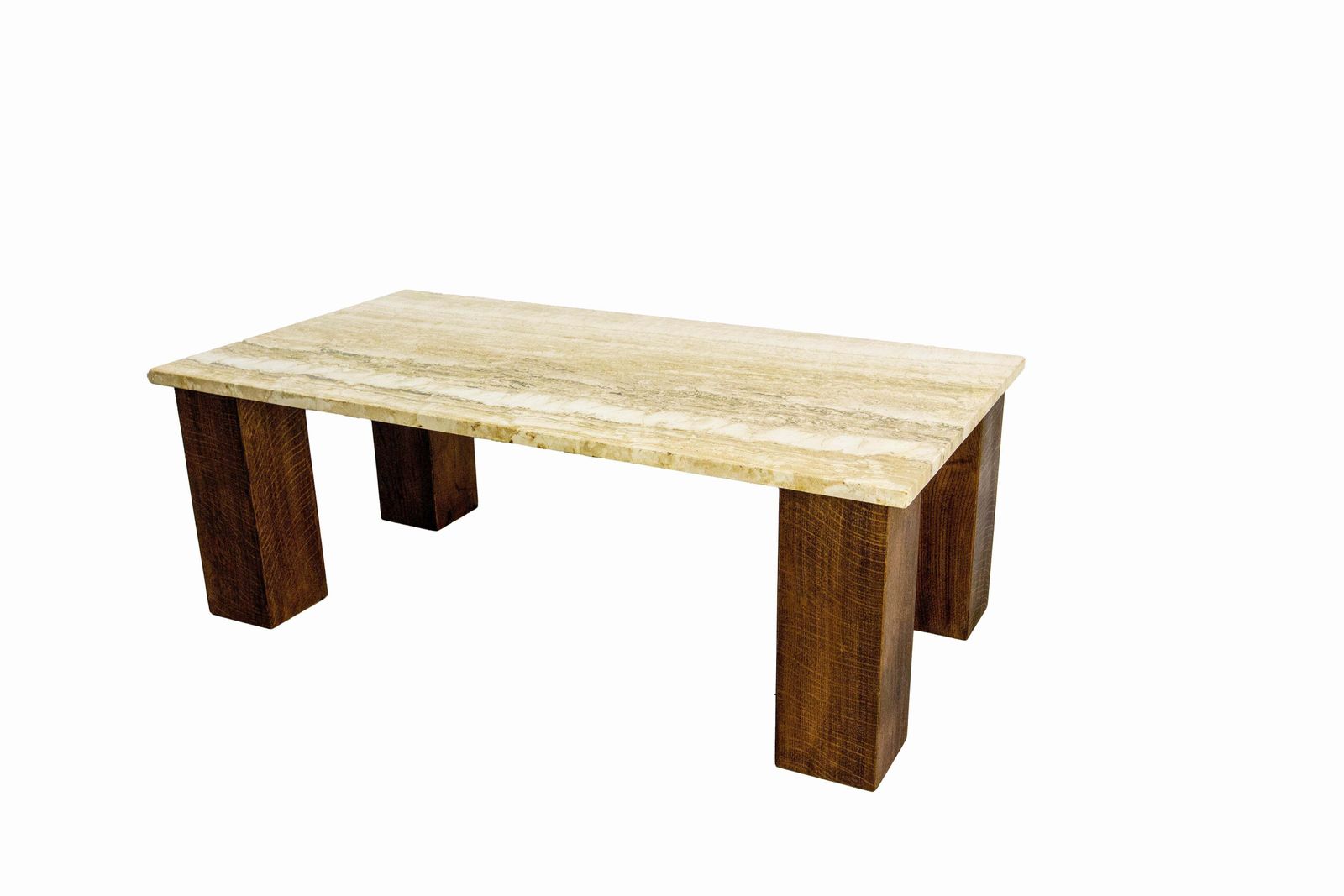 French Travertine & Oak Coffee Table Mid Century Modern, Circa 1960 photo 1035.0