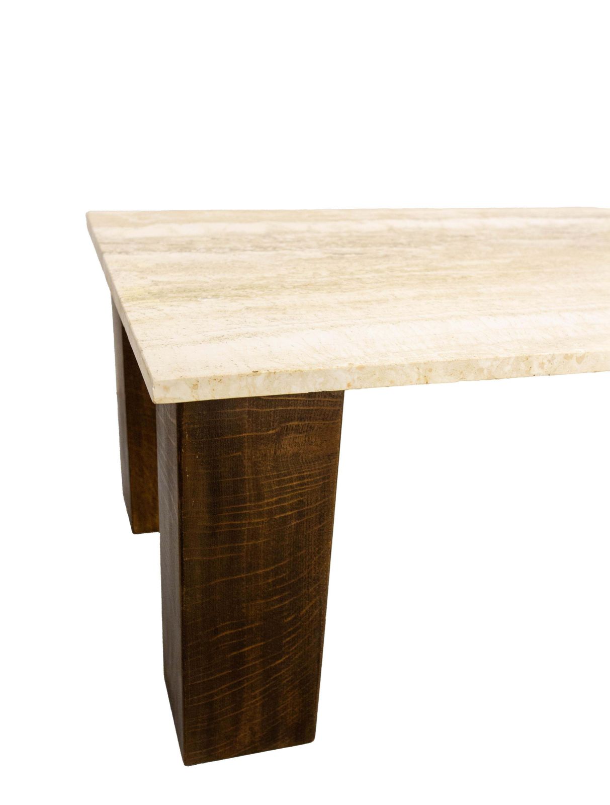 photo furniture French Travertine & Oak Coffee Table Mid Century Modern, Circa 1960