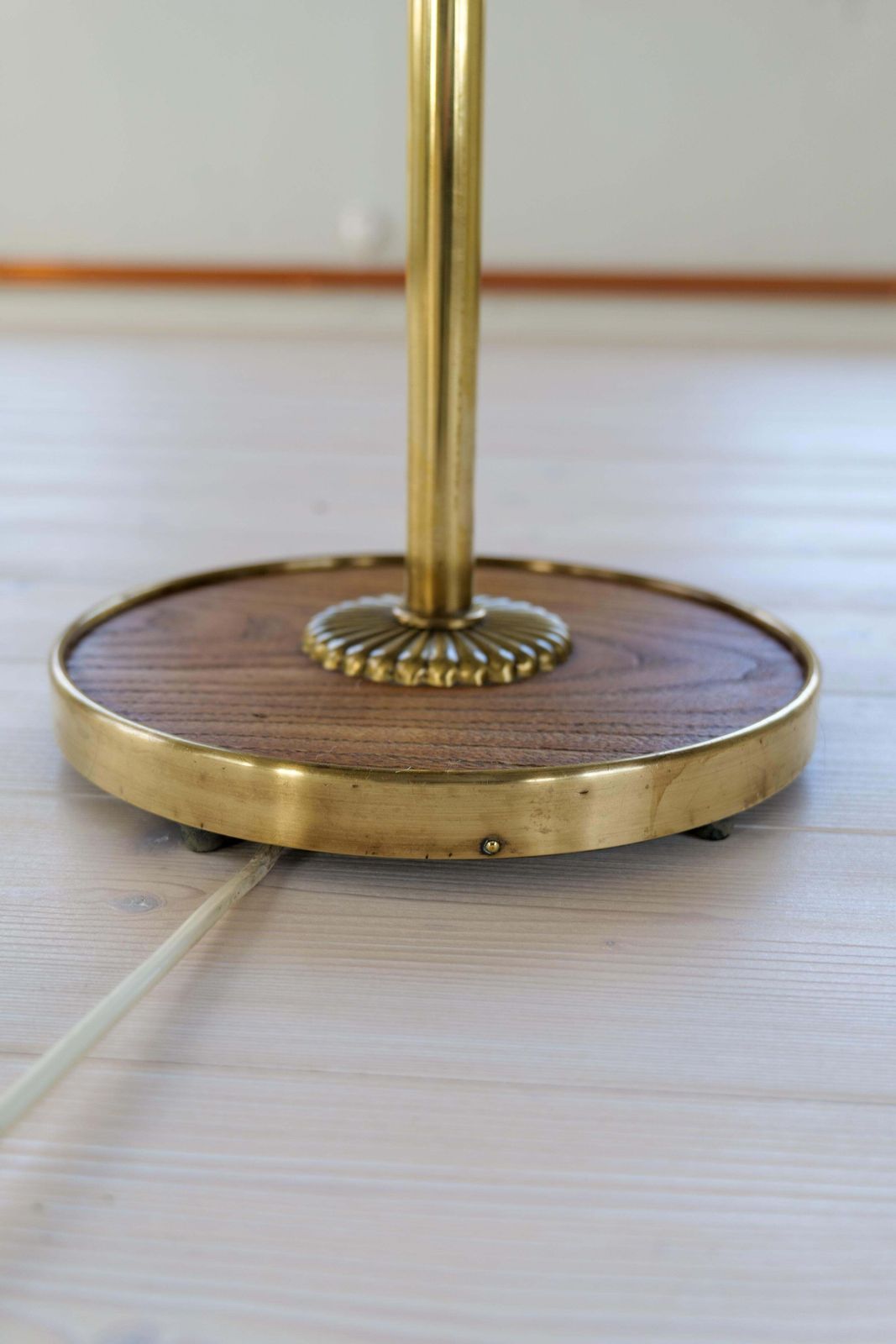 2813.0 Art Deco Sculptural Brass And Rattan Floor Lamp Sweden 1940s photo