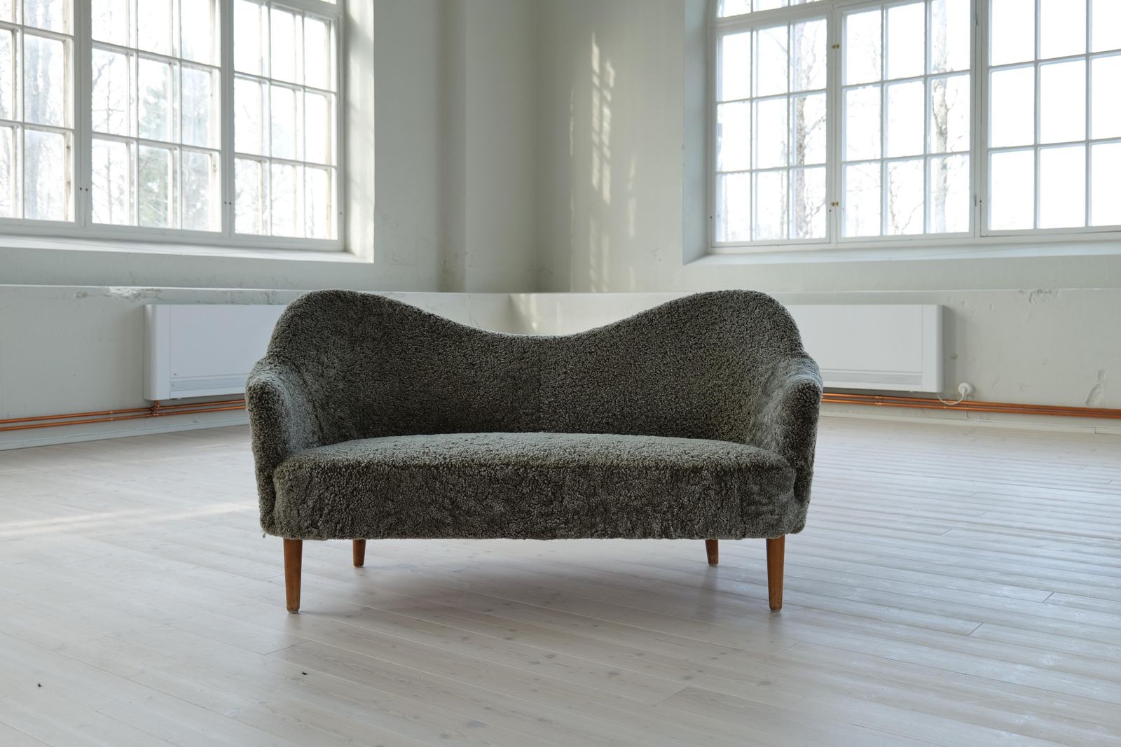 Samspel Sofa By Carl Malmsten, Reupholstered Sheepskin, Sweden, 1956 photo furniture