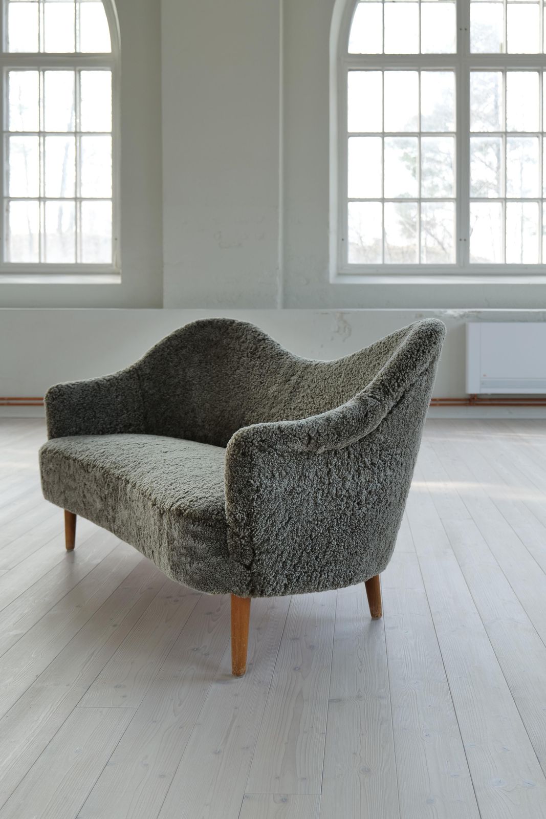 Samspel Sofa By Carl Malmsten, Reupholstered Sheepskin, Sweden, 1956 photo buy