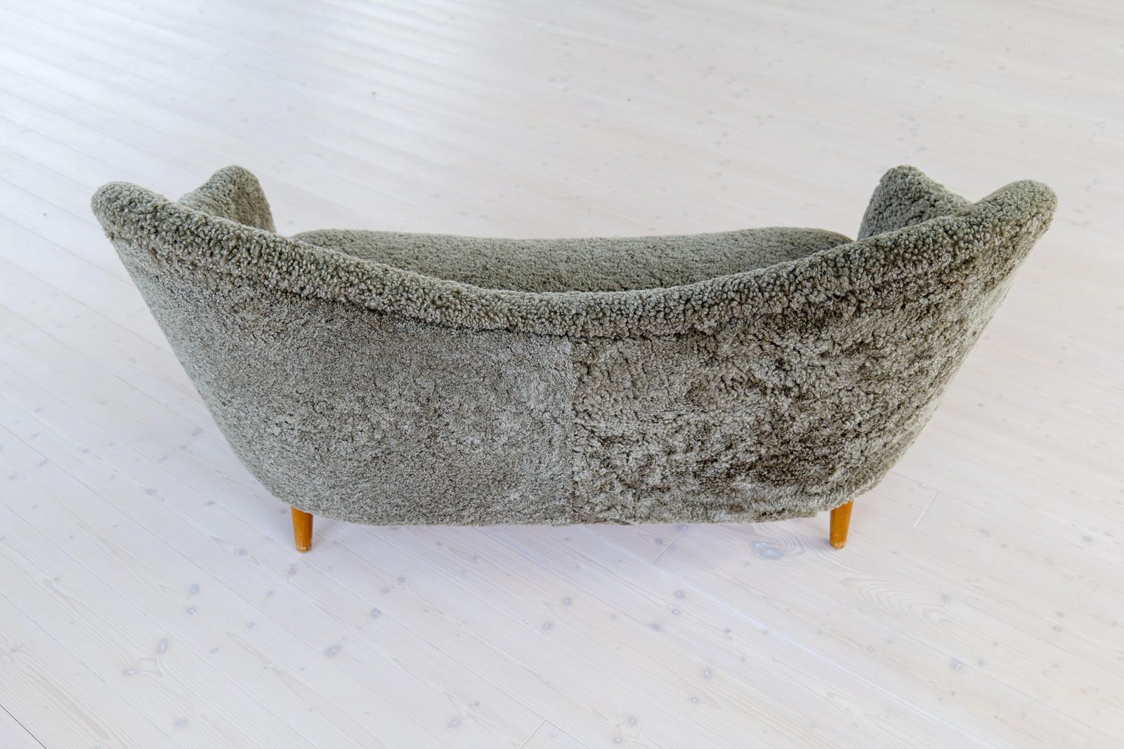 photo for sale Samspel Sofa By Carl Malmsten, Reupholstered Sheepskin, Sweden, 1956