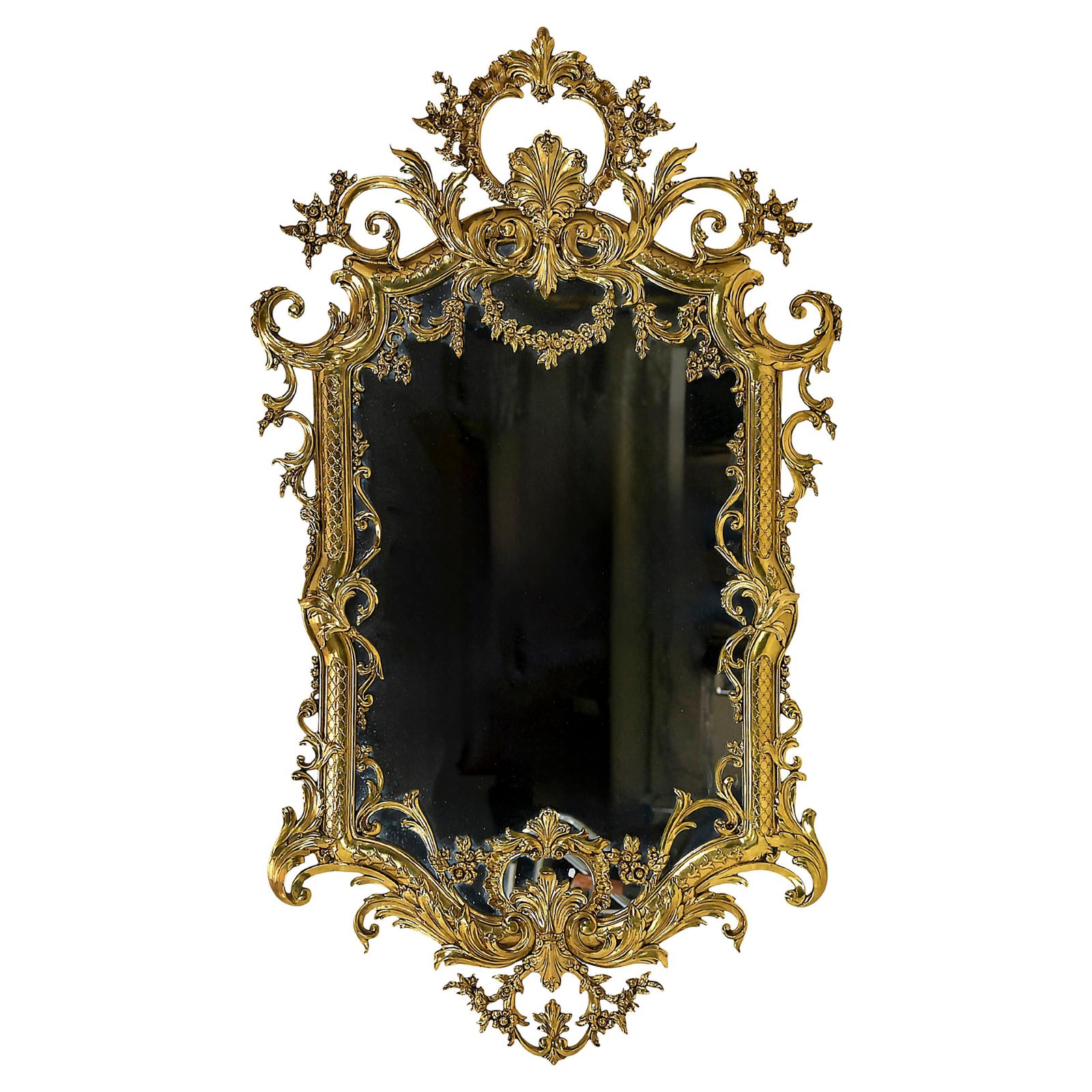 Vintage French Brass Wall Mirror, Rococo Style, Circa 1960 70, Large