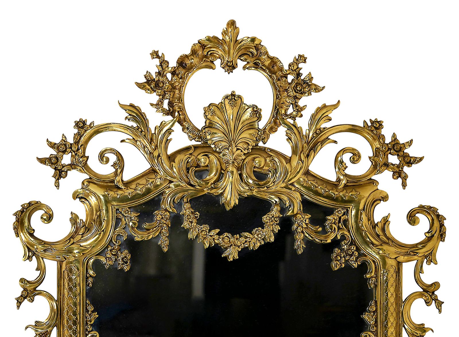 Vintage French Brass Wall Mirror, Rococo Style, Circa 1960 70, Large photo furniture