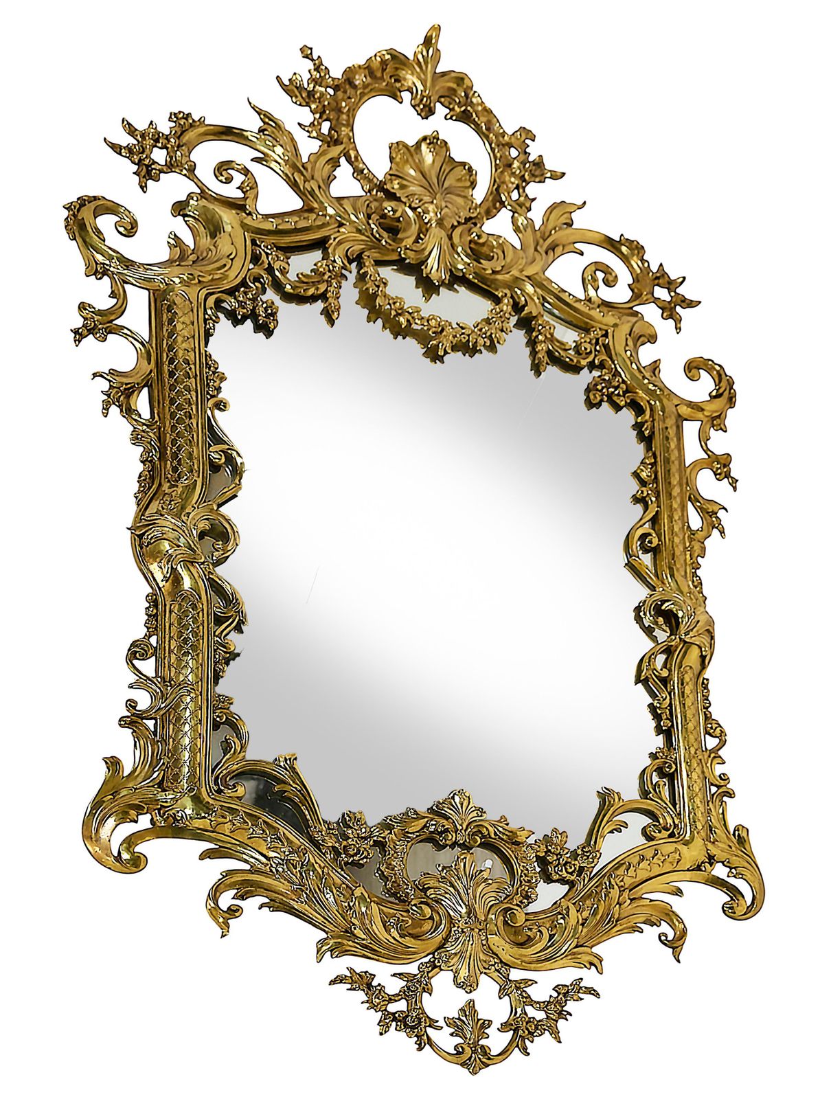 Vintage French Brass Wall Mirror, Rococo Style, Circa 1960 70, Large photo buy