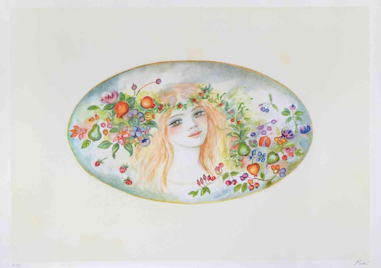 Felicita Fraiportrait With A Garland Of Flowers   Lithograph By Felicita Frai   1980s1980s photo furniture