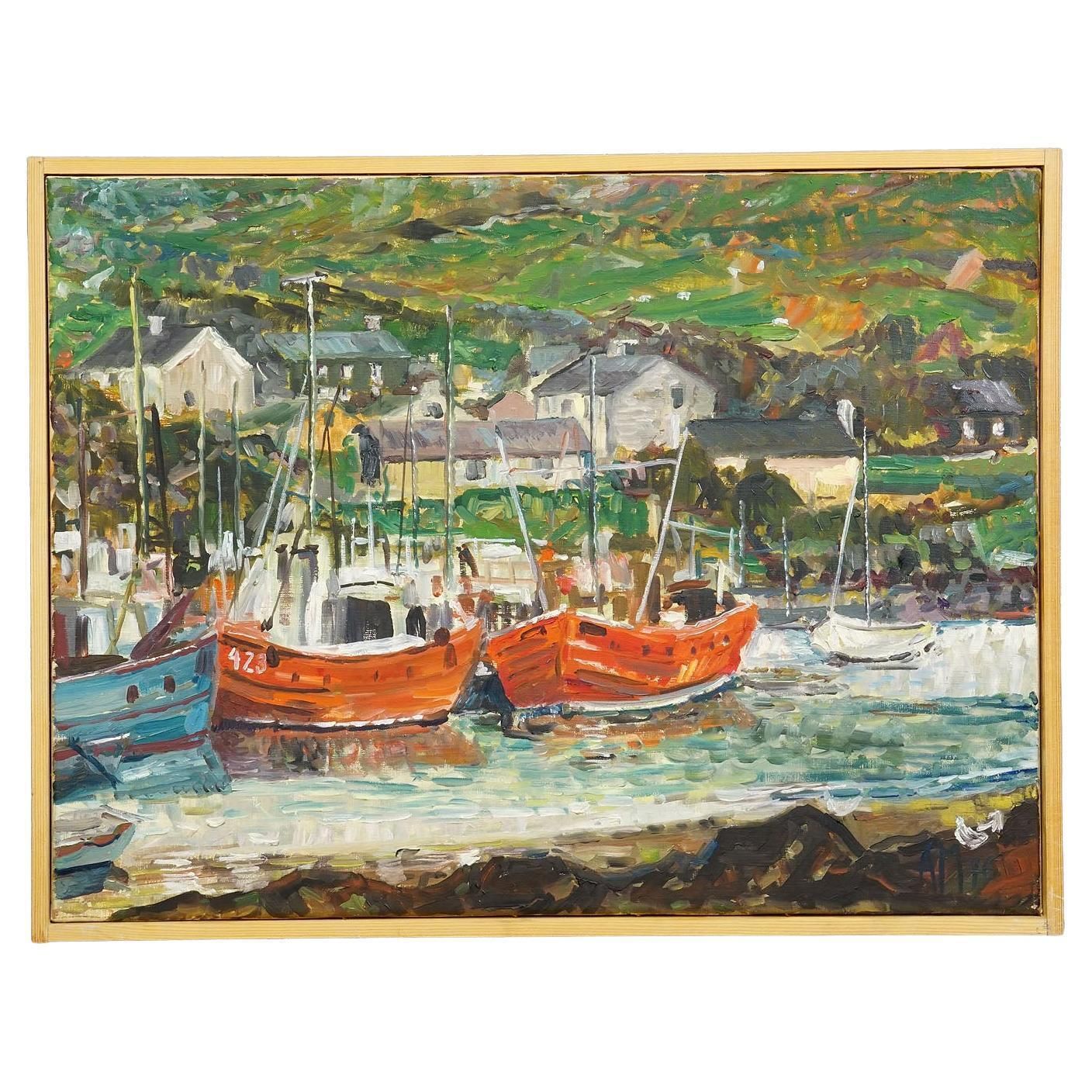 Alexander Michael Oil Painting –  Fishing Boats In Ireland, 1976