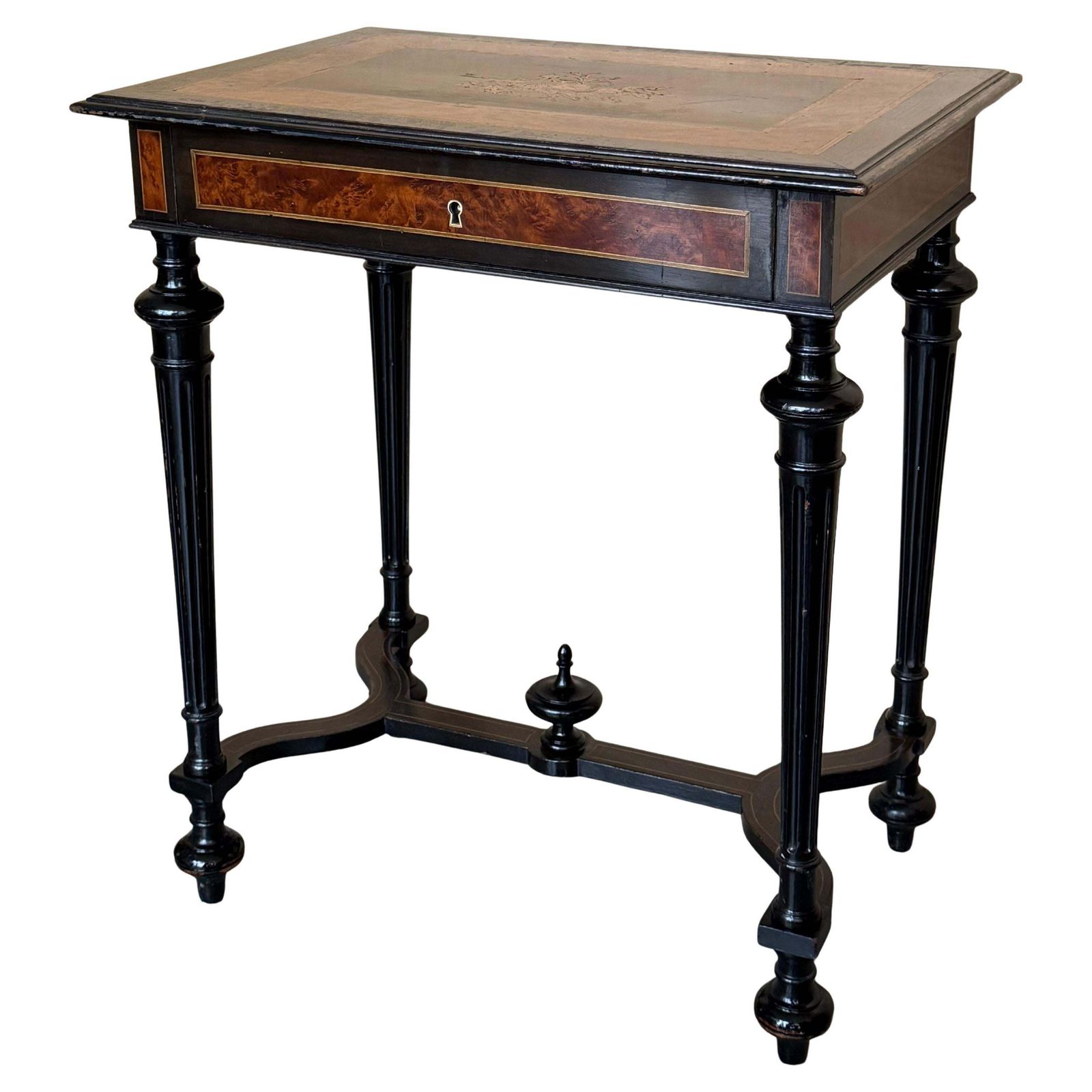 Table de couture ou table d'appoint Napoléon III en bois et marqueterie, France, fin du XIXe siècle