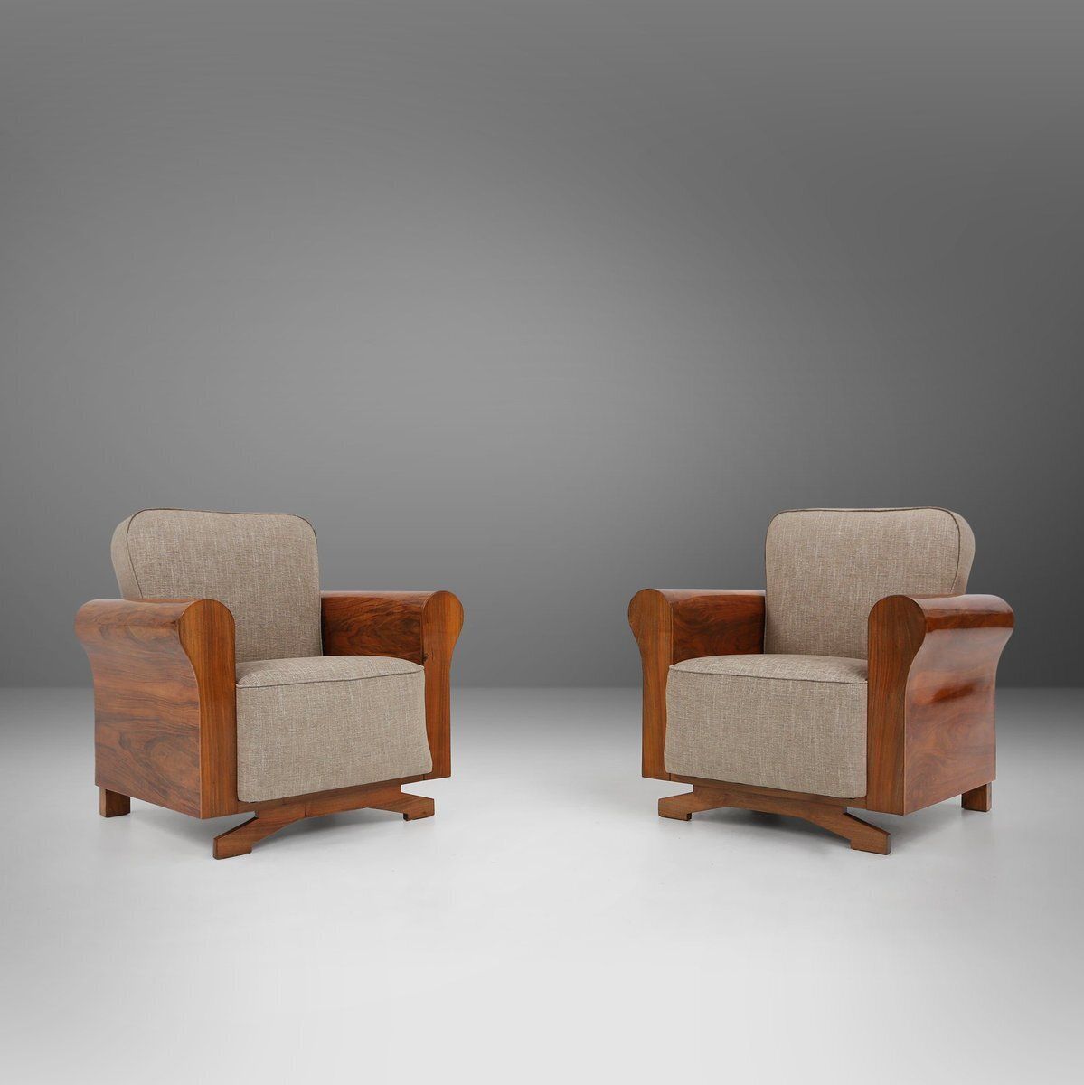 Art Deco Armchairs In Walnut Veneer, France, 1930s, Set Of 2